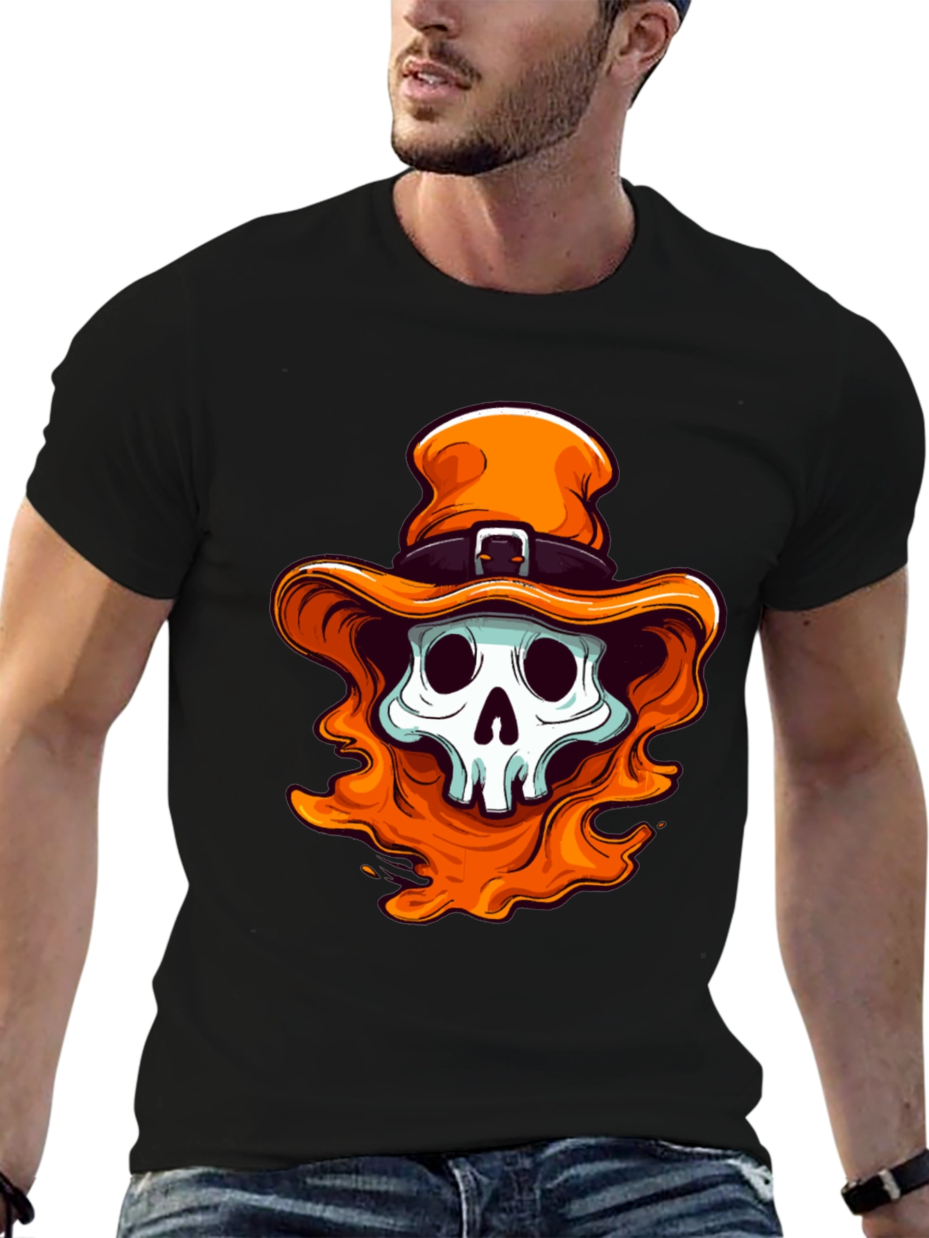 Skull with Orange Hat Graphic Tee