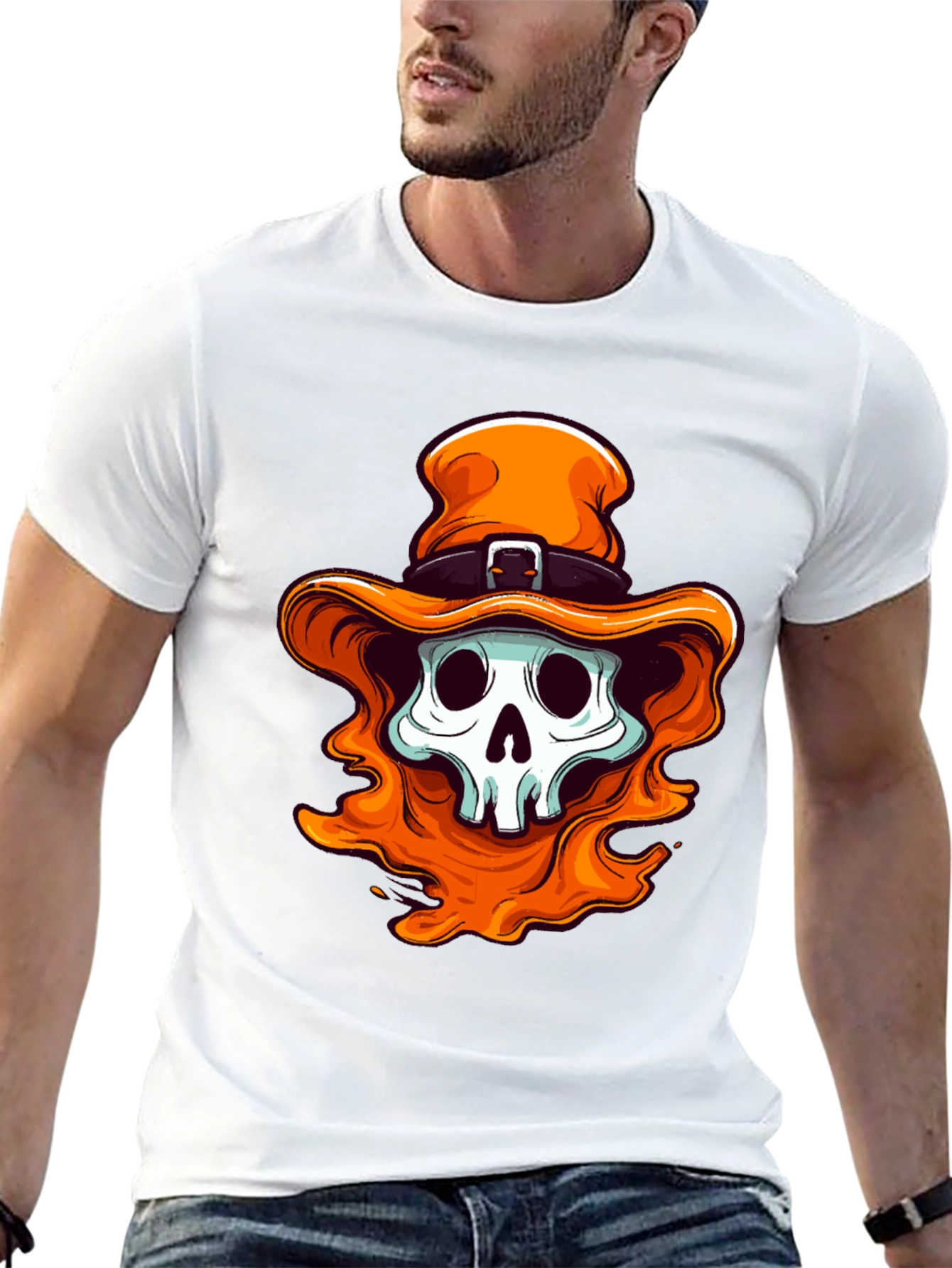 Skull with Orange Hat Graphic Tee