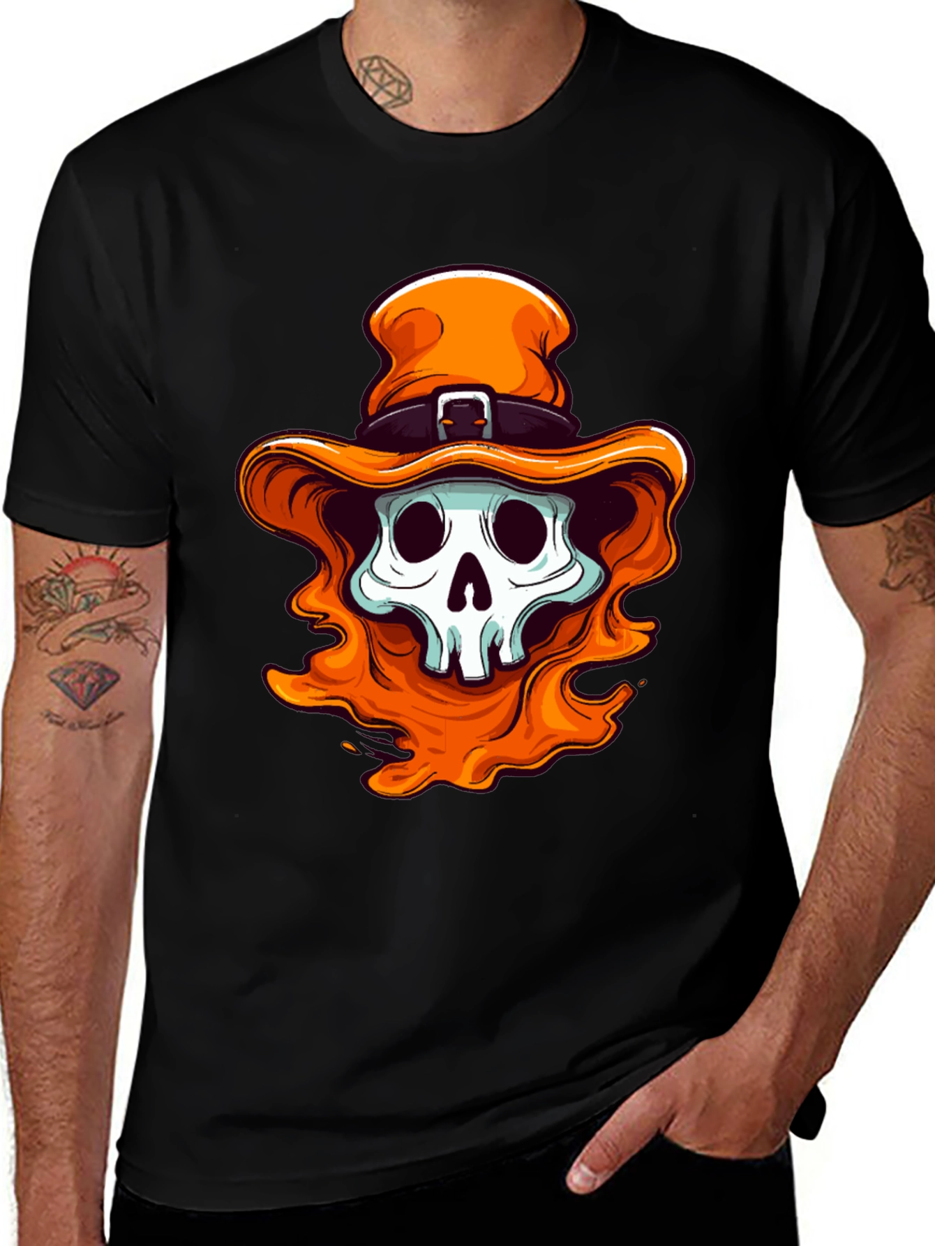 Skull with Orange Hat Graphic Tee