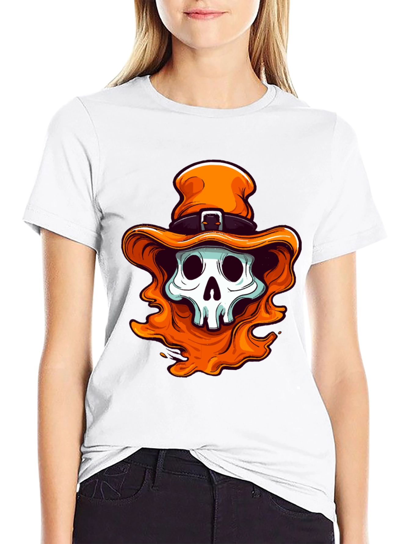Skull with Orange Hat Graphic Tee