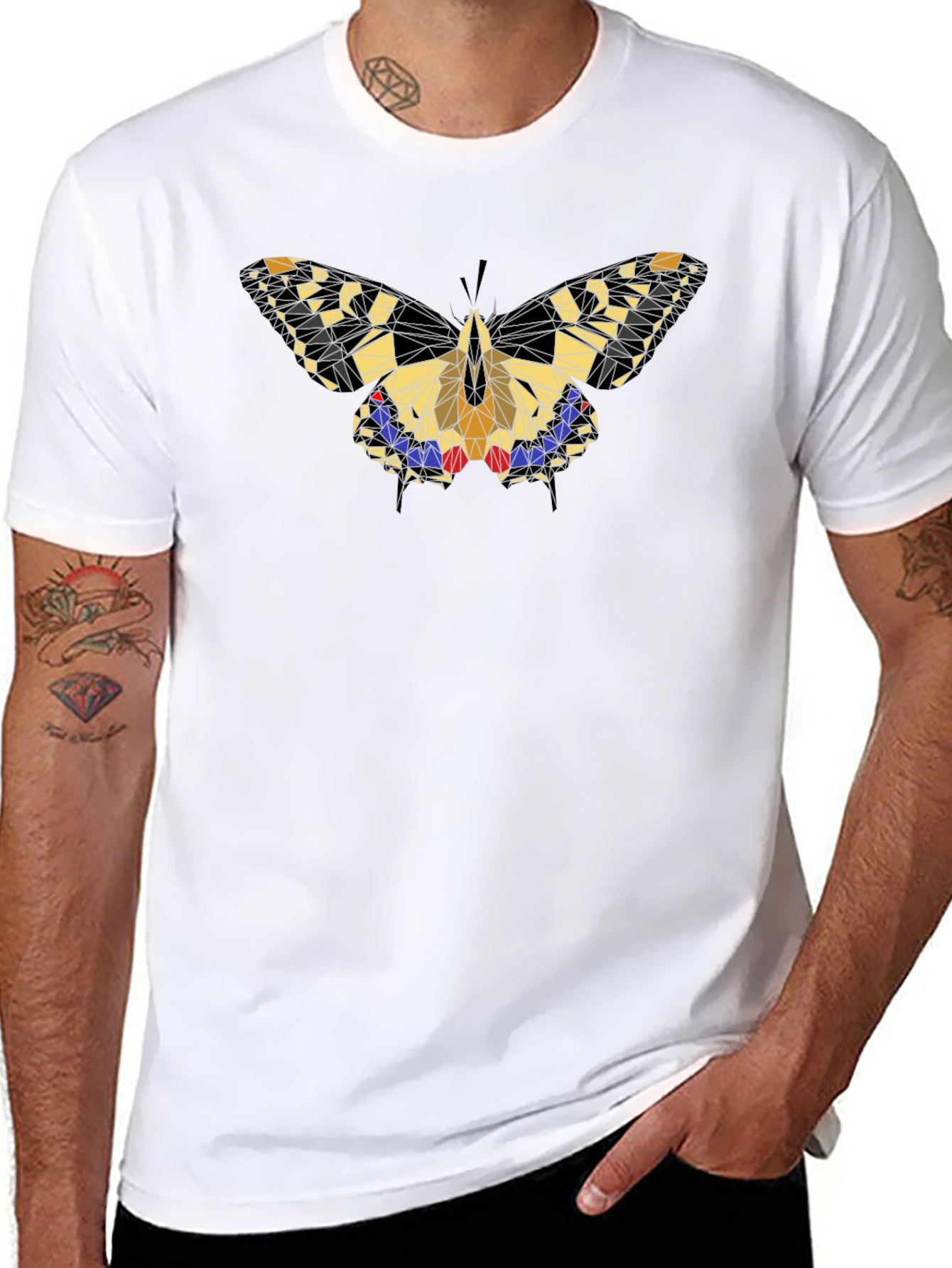 Geometric Butterfly Graphic Black T-Shirt
