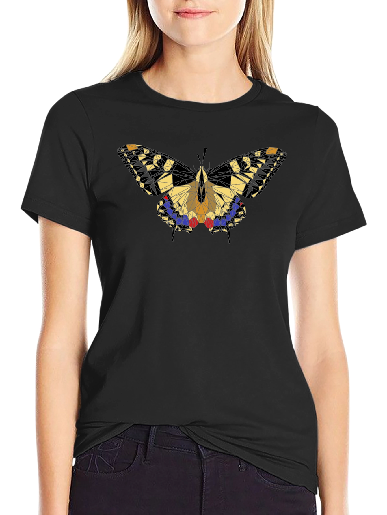 Geometric Butterfly Graphic Black T-Shirt