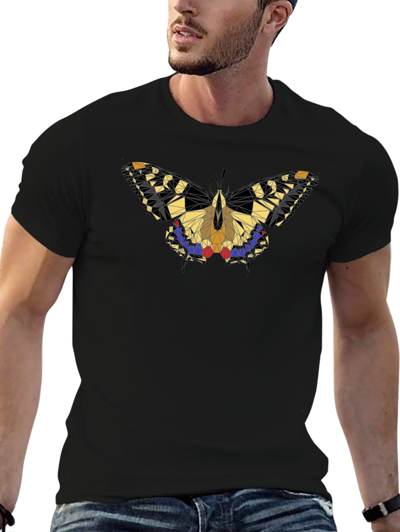 Geometric Butterfly Graphic Black T-Shirt