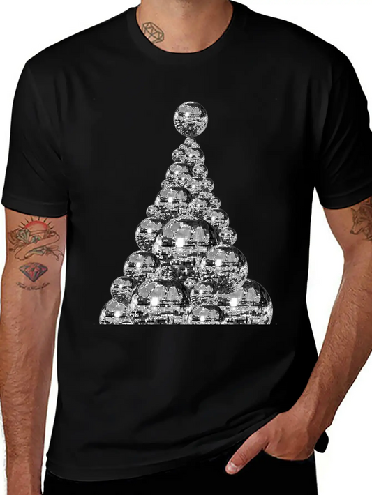 70s Silver Disco Ball Christmas Tree Comfortable Minimalist Graphic Tee – Summer Style Essential