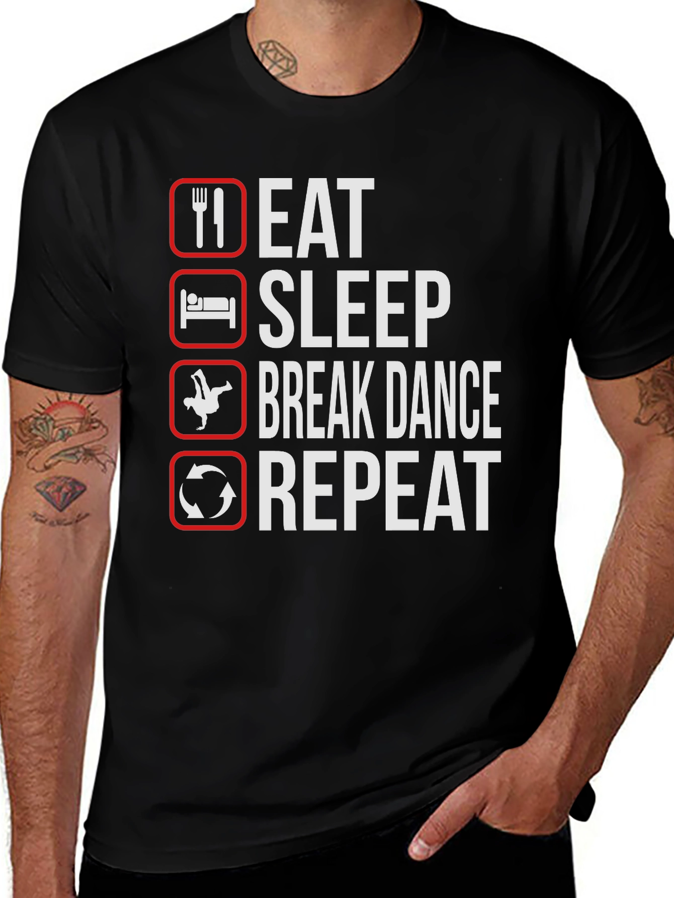Eat Sleep Break Dance Repeat Black T-Shirt
