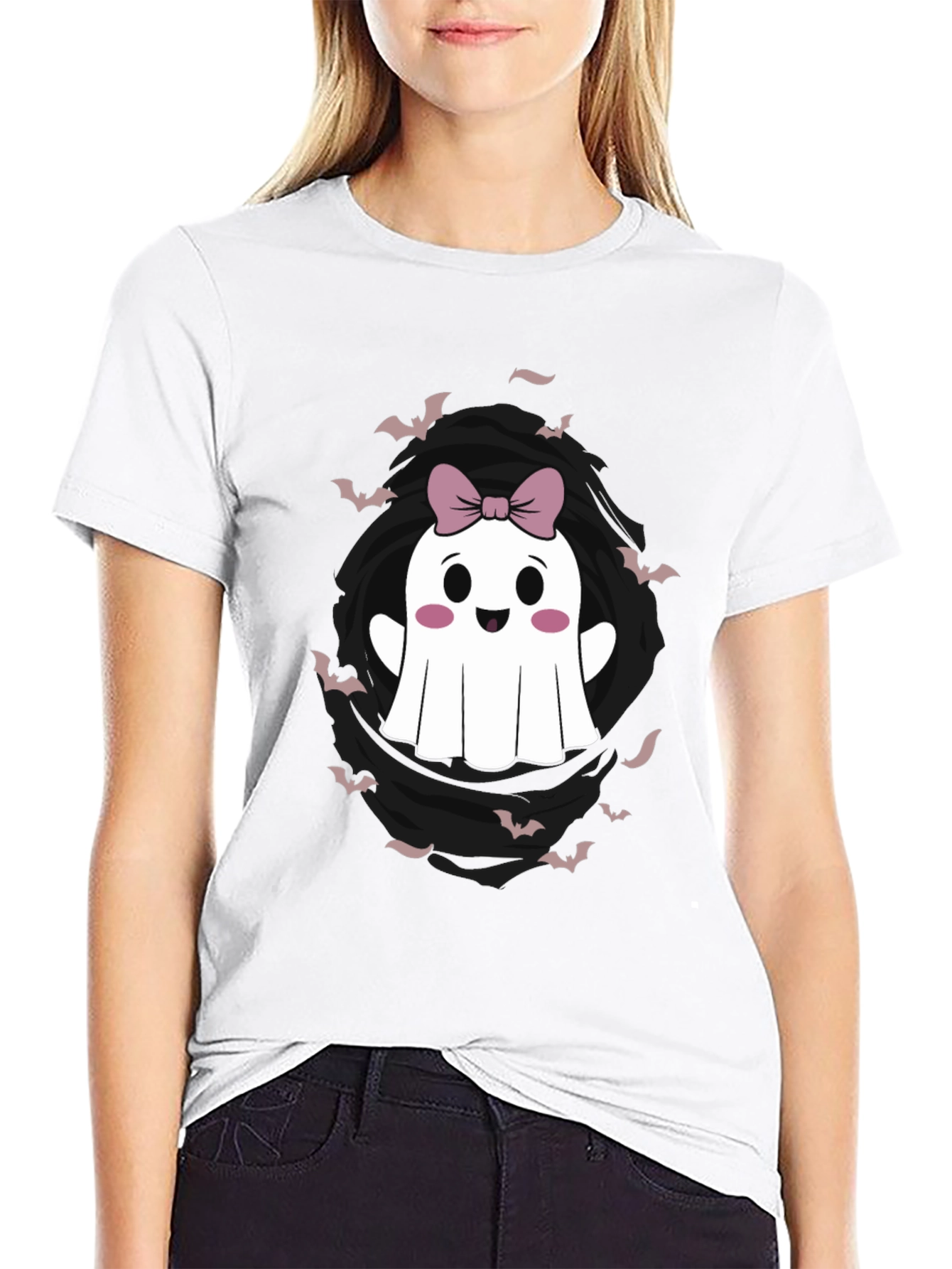 Cute Ghost Bow Halloween Graphic Tee