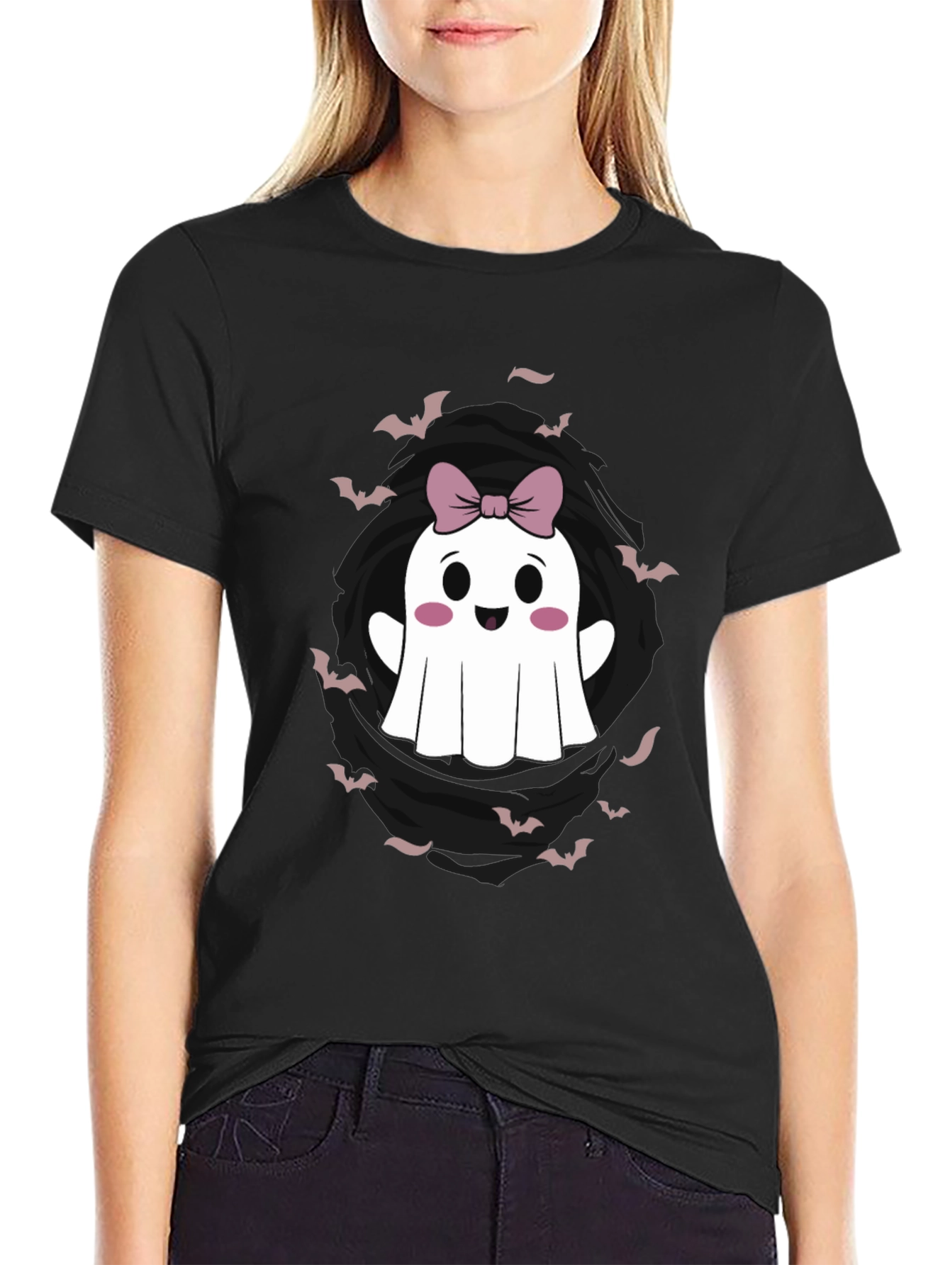 Cute Ghost Bow Halloween Graphic Tee
