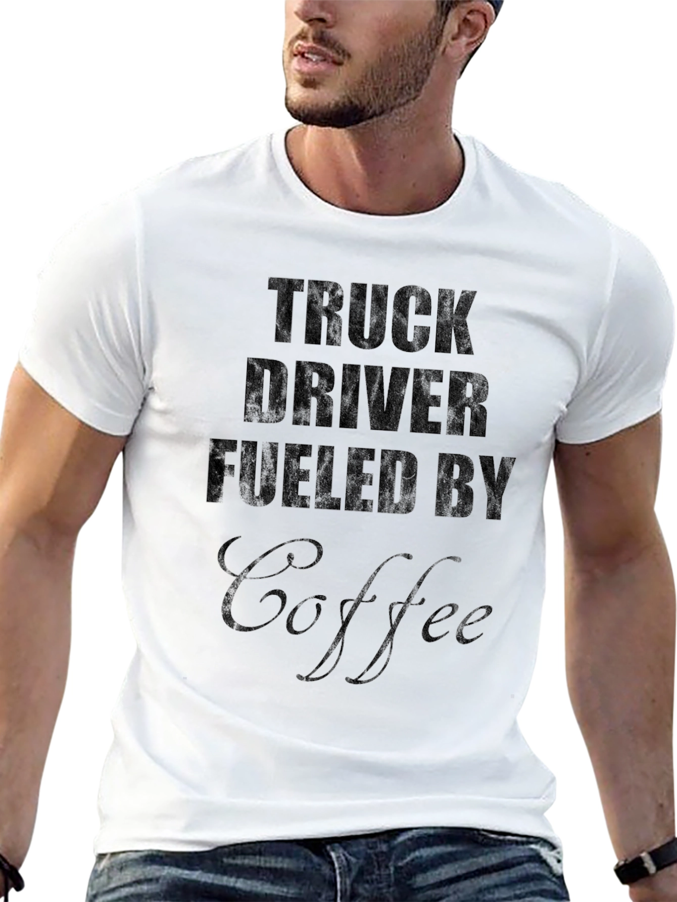 Truck Driver Fueled by Coffee Black T-Shirt