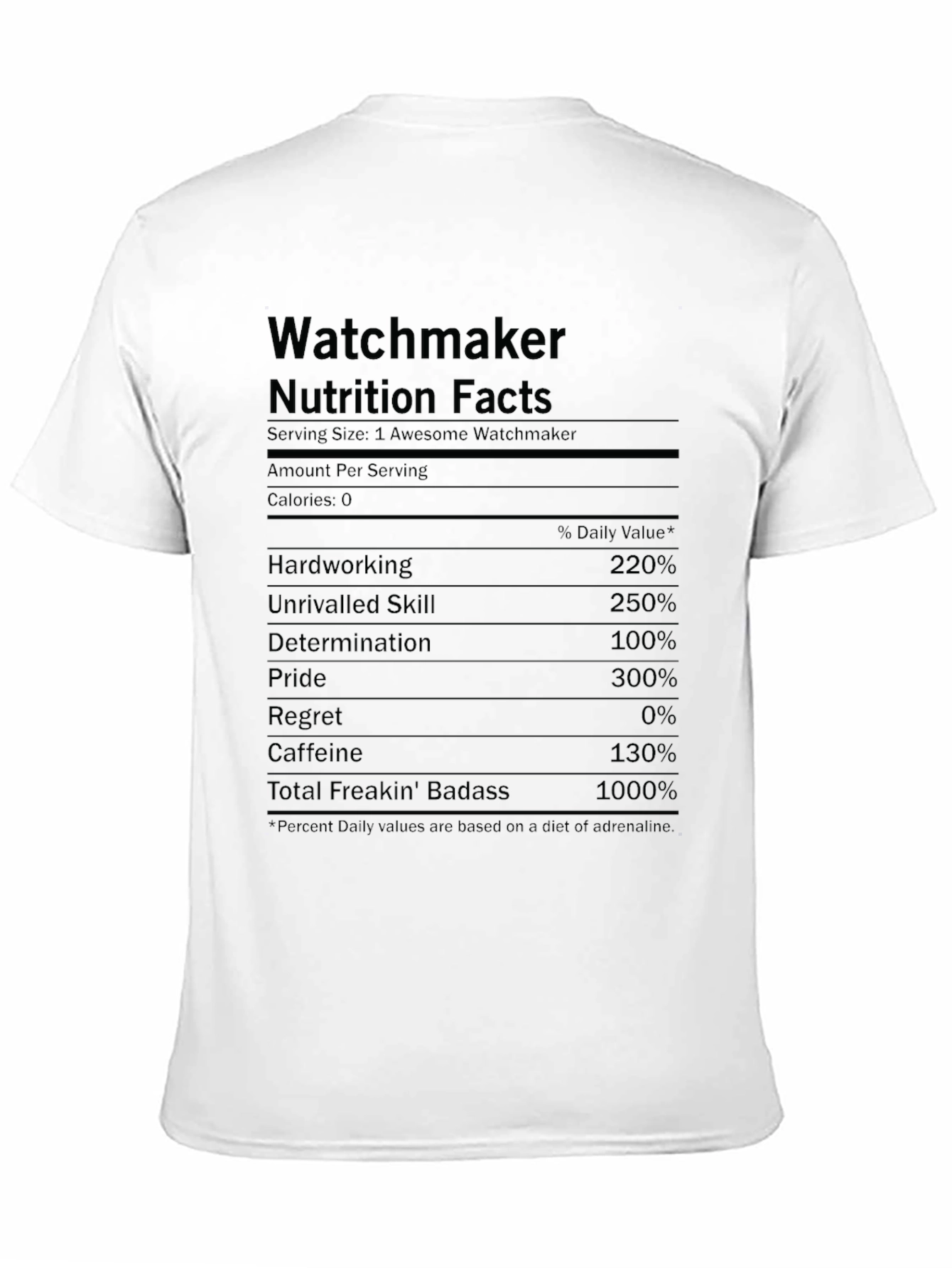 Watchmaker Nutrition Facts Funny Black T-Shirt