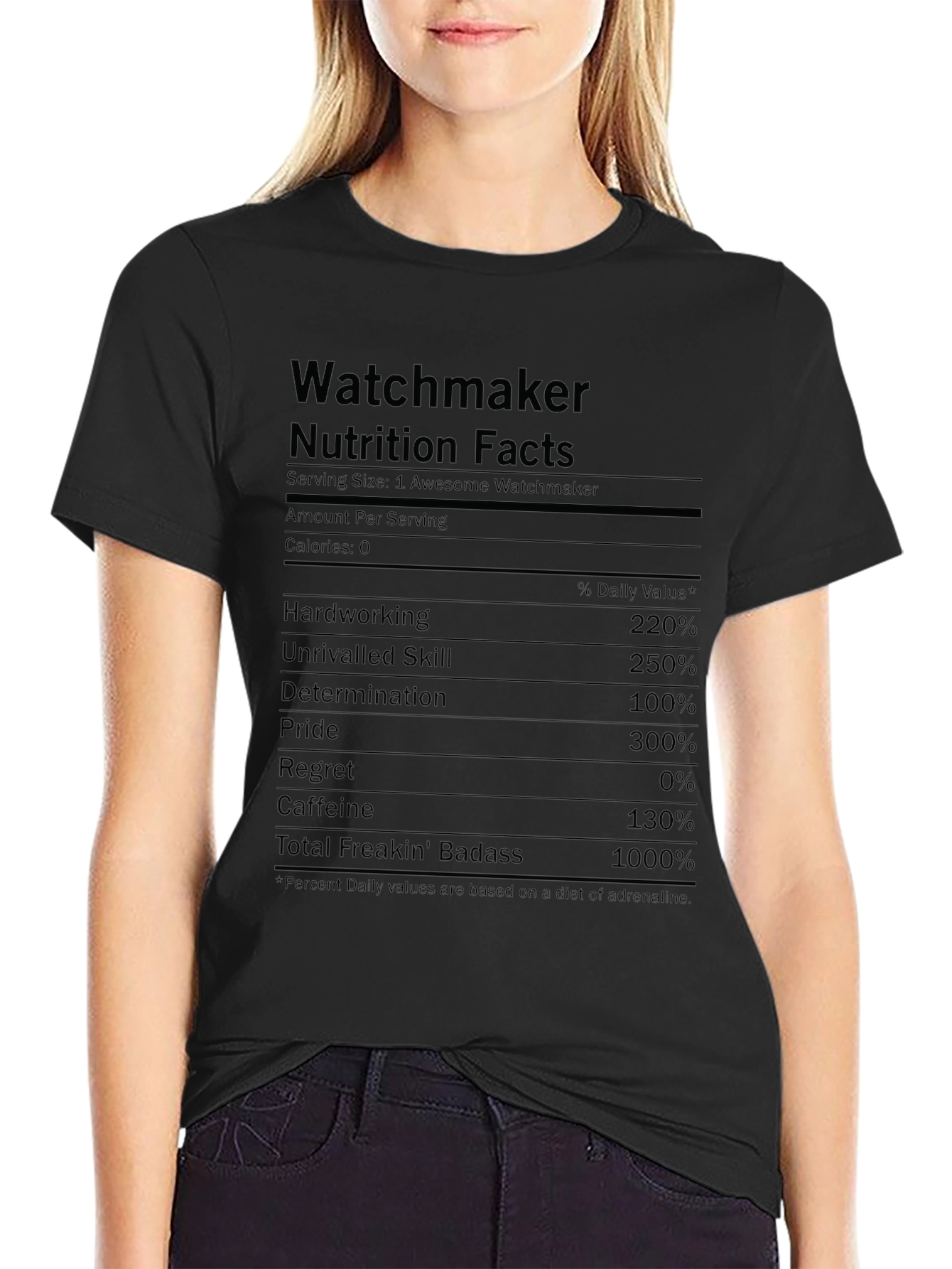 Watchmaker Nutrition Facts Funny Black T-Shirt