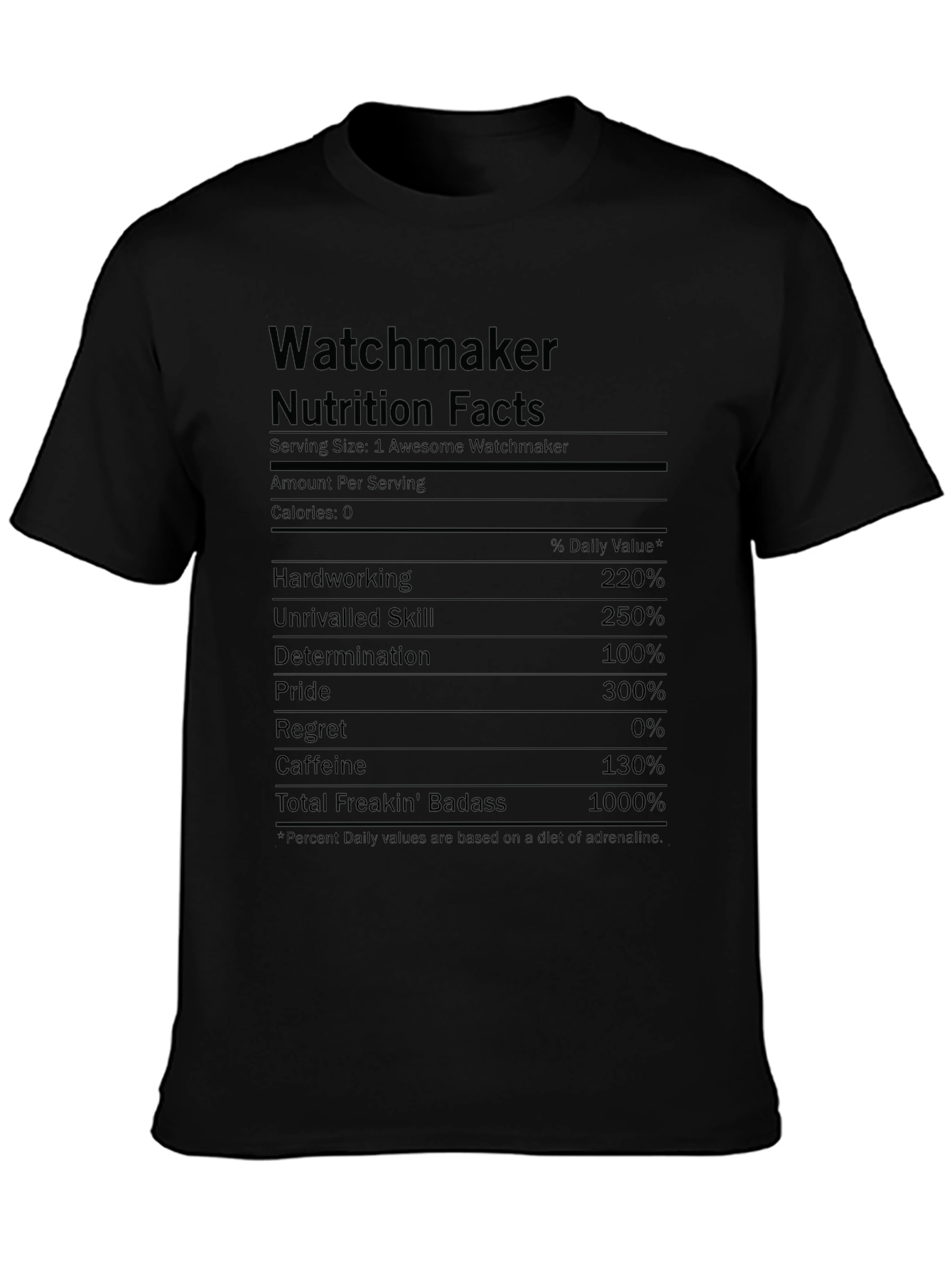 Watchmaker Nutrition Facts Funny Black T-Shirt