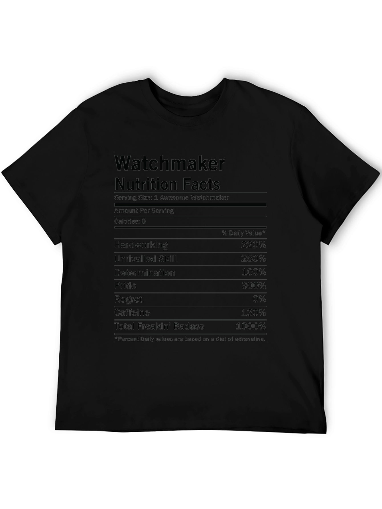 Watchmaker Nutrition Facts Funny Black T-Shirt