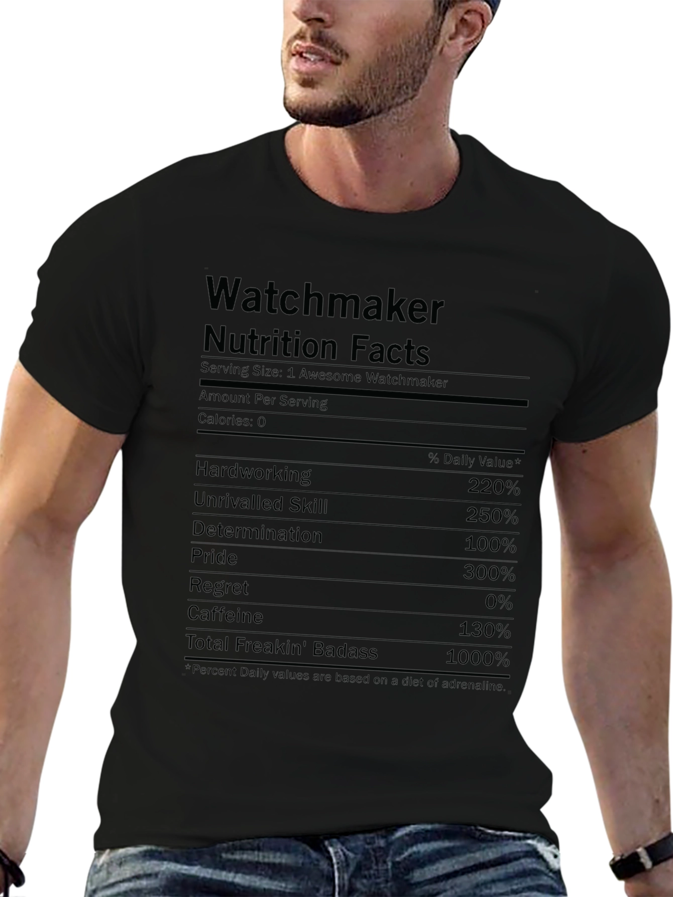 Watchmaker Nutrition Facts Funny Black T-Shirt