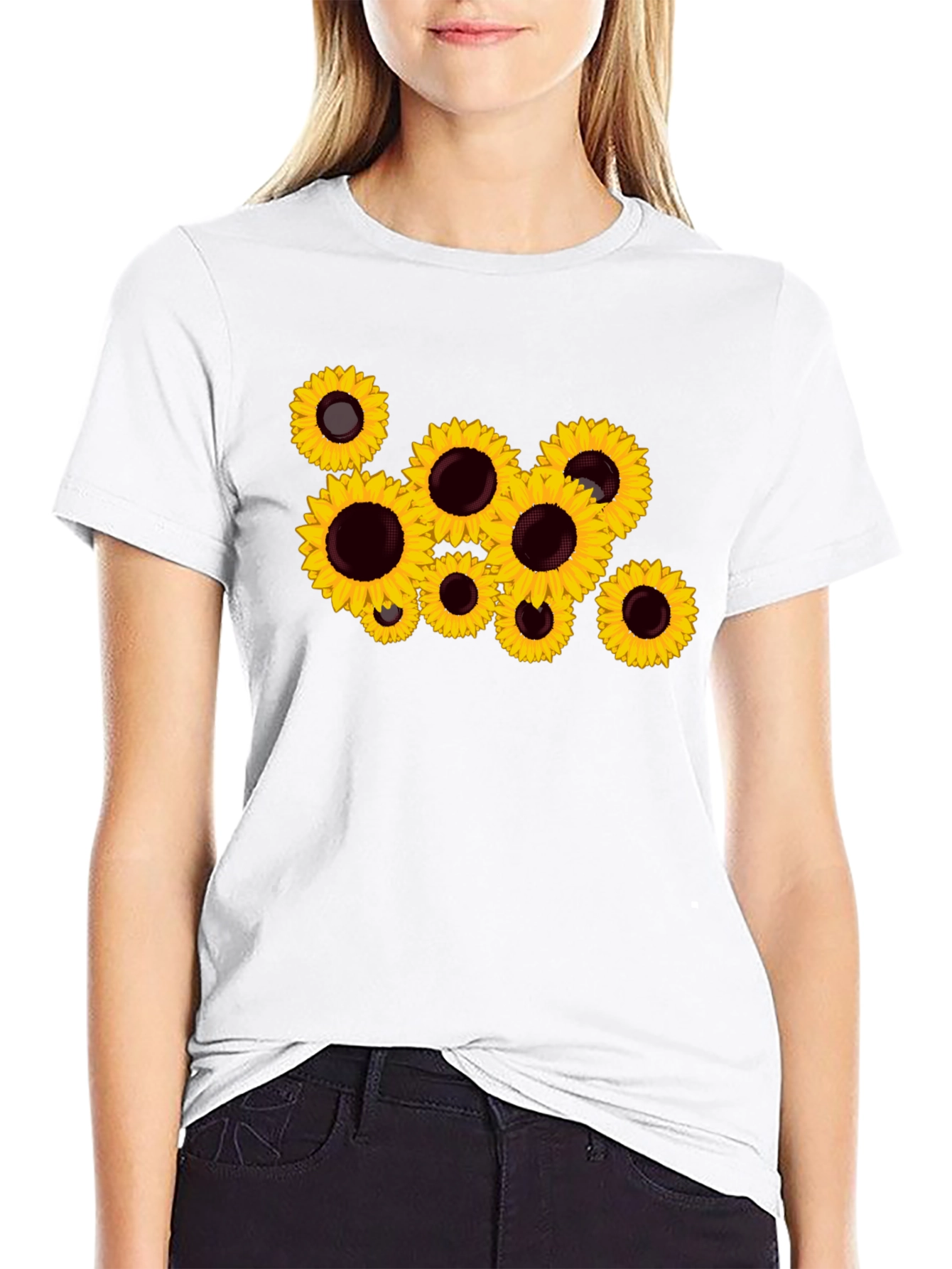 Sunflower Print Black T-Shirt