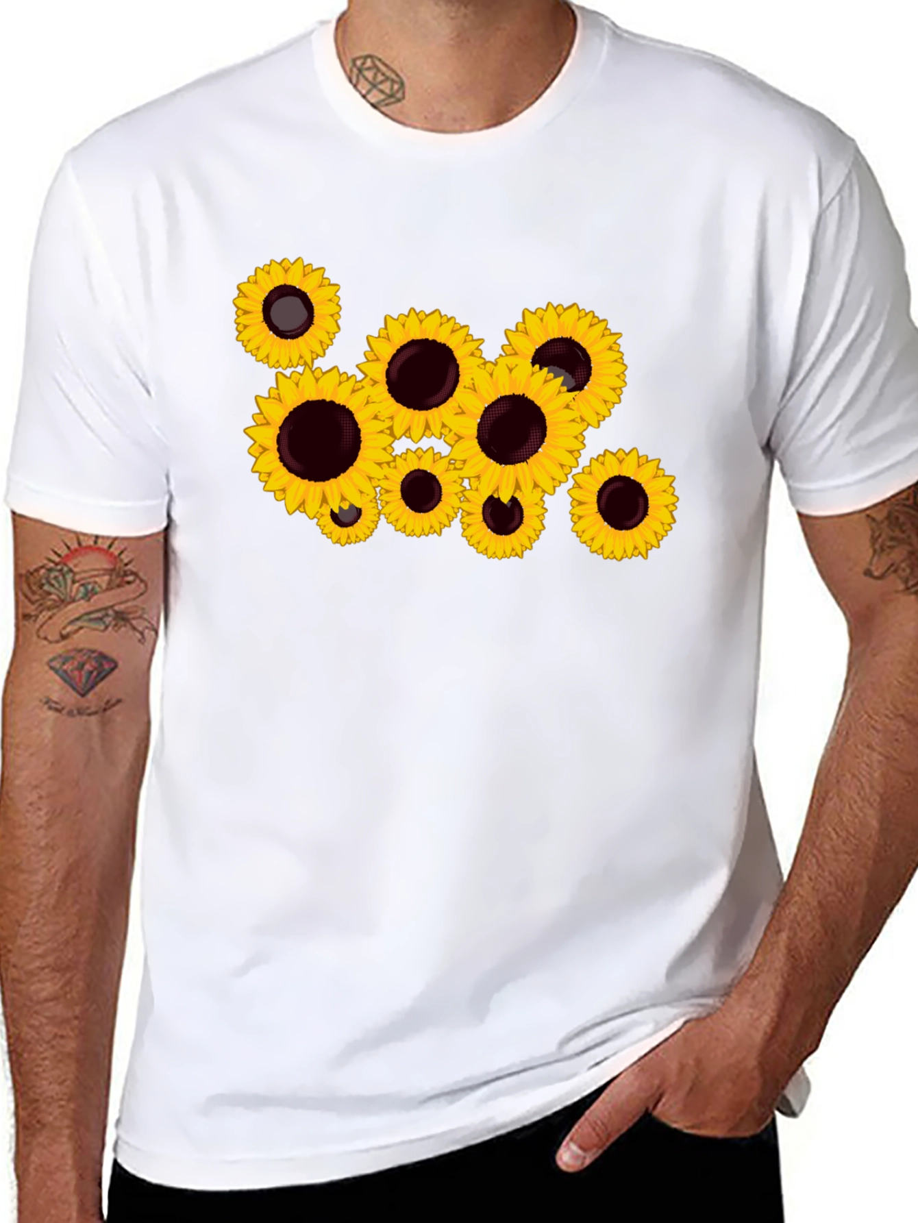 Sunflower Print Black T-Shirt