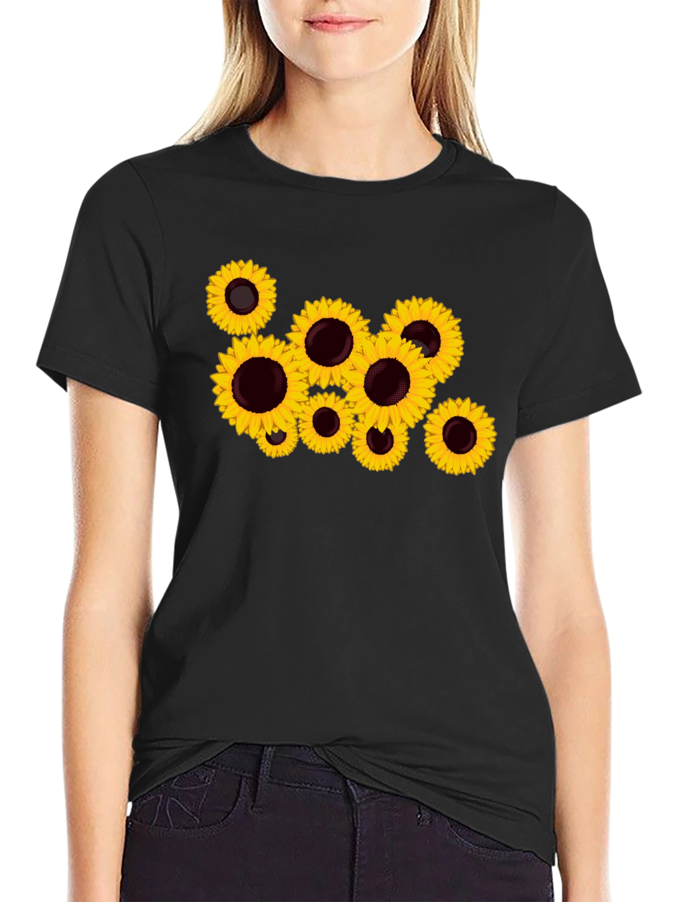 Sunflower Print Black T-Shirt