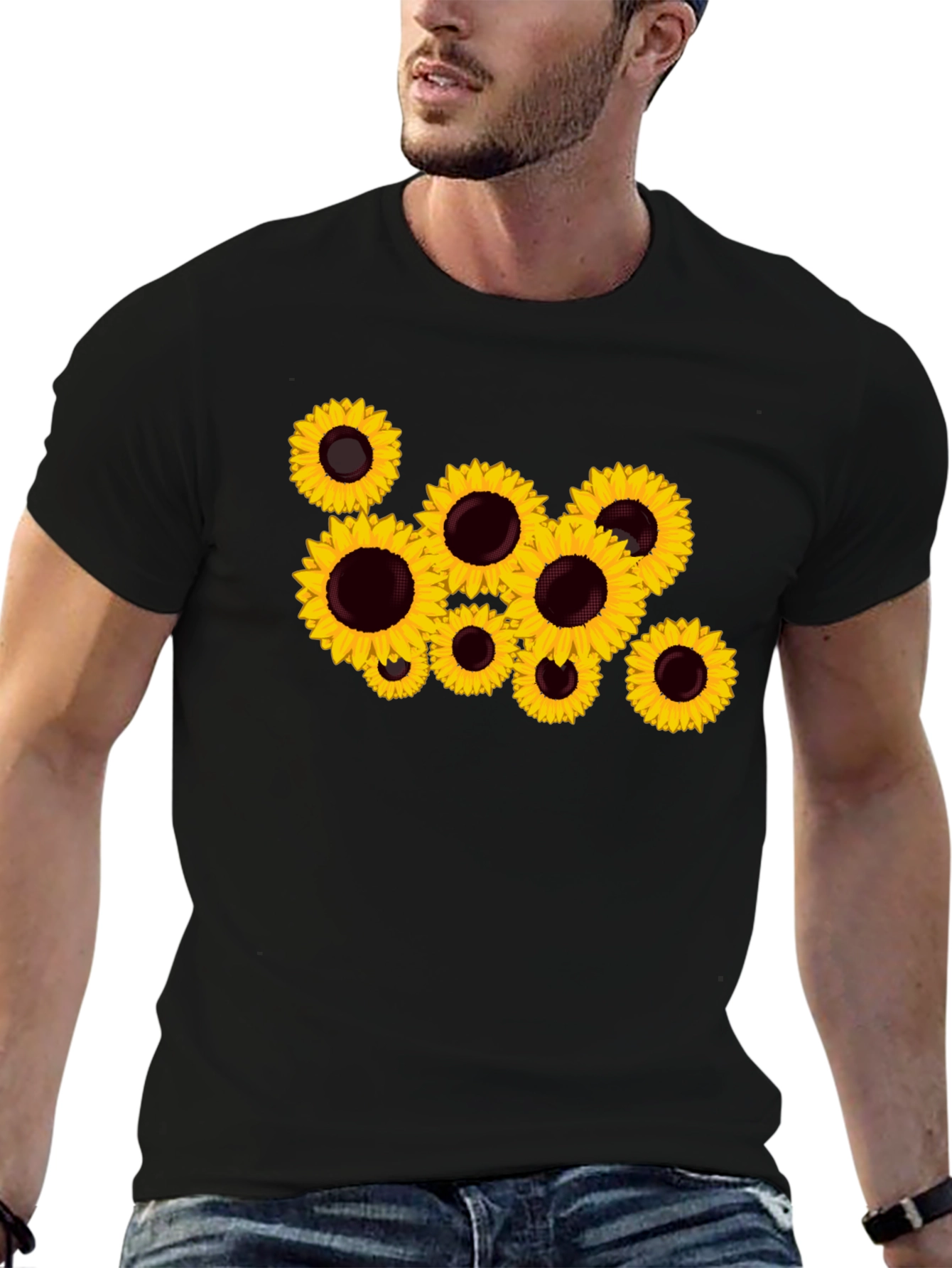 Sunflower Print Black T-Shirt