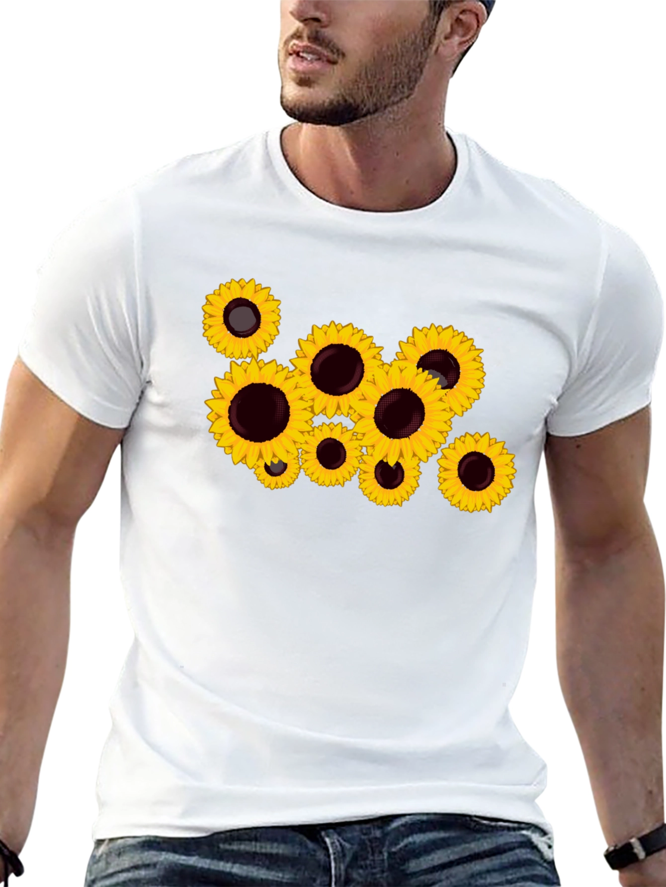 Sunflower Print Black T-Shirt