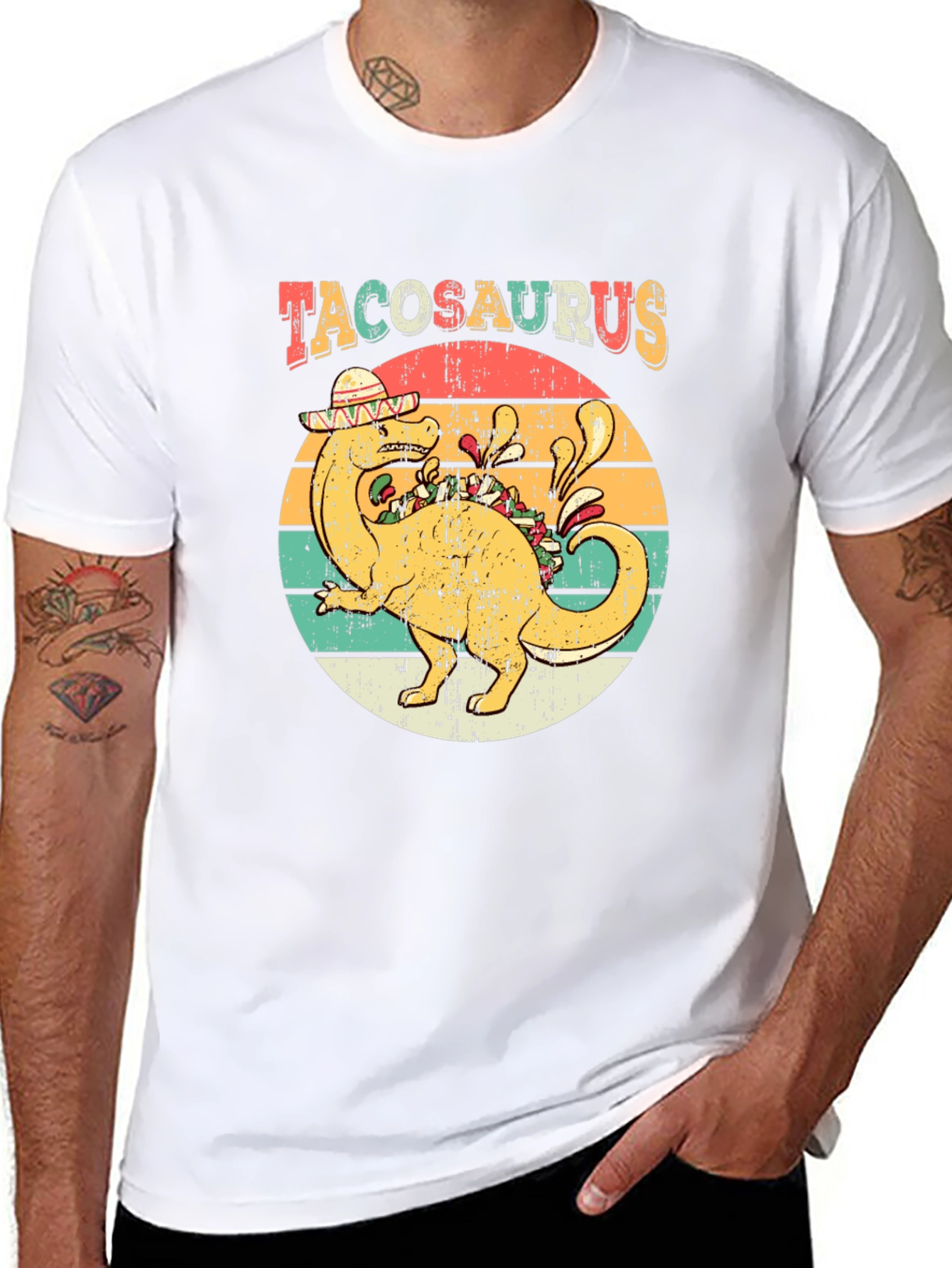 Tacosaurus Retro T-Shirt - Funny Dinosaur Taco Lover Tee