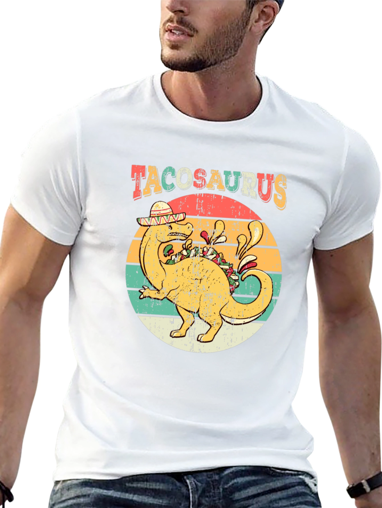 Tacosaurus Retro T-Shirt - Funny Dinosaur Taco Lover Tee