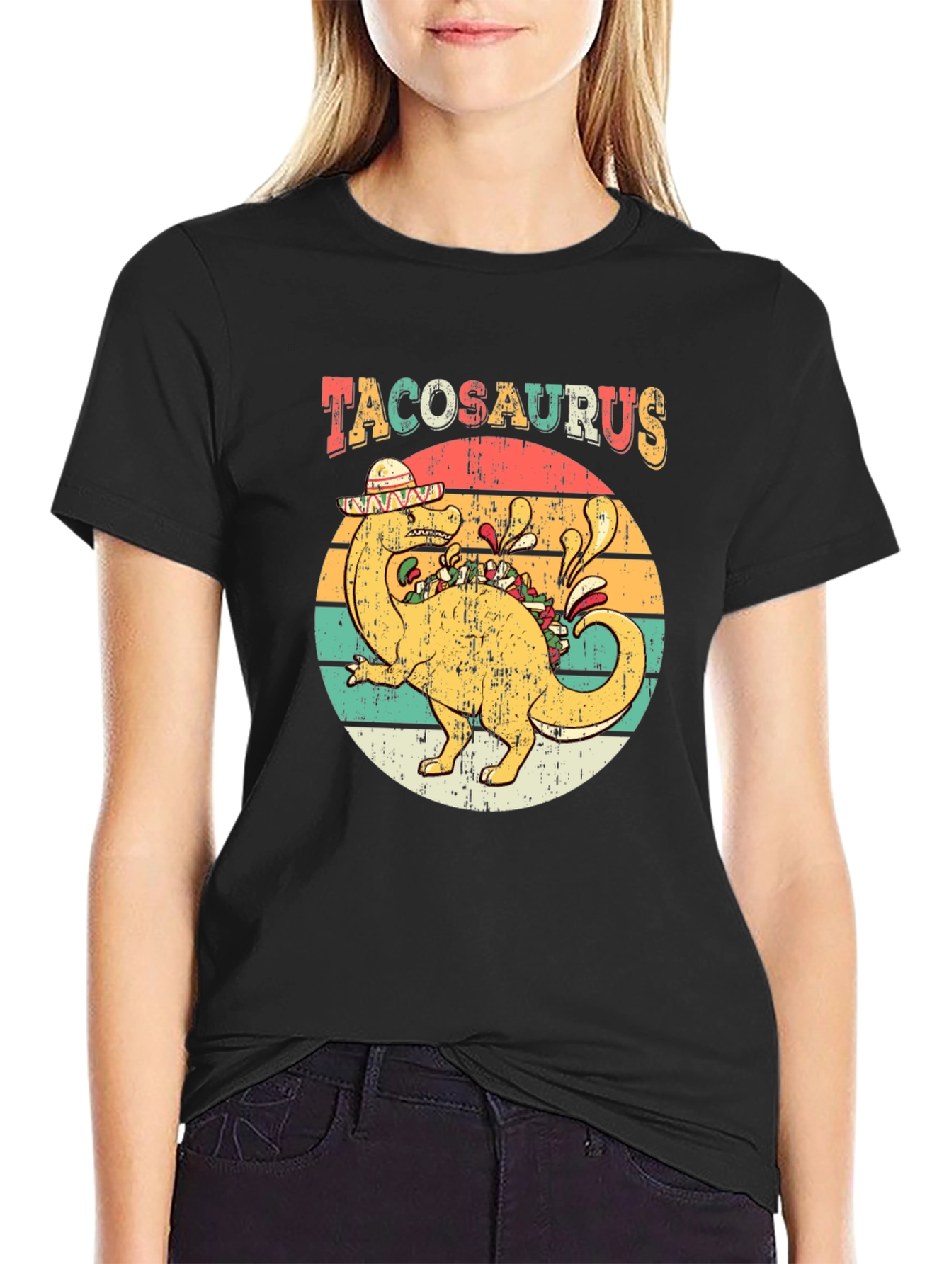 Tacosaurus Retro T-Shirt - Funny Dinosaur Taco Lover Tee