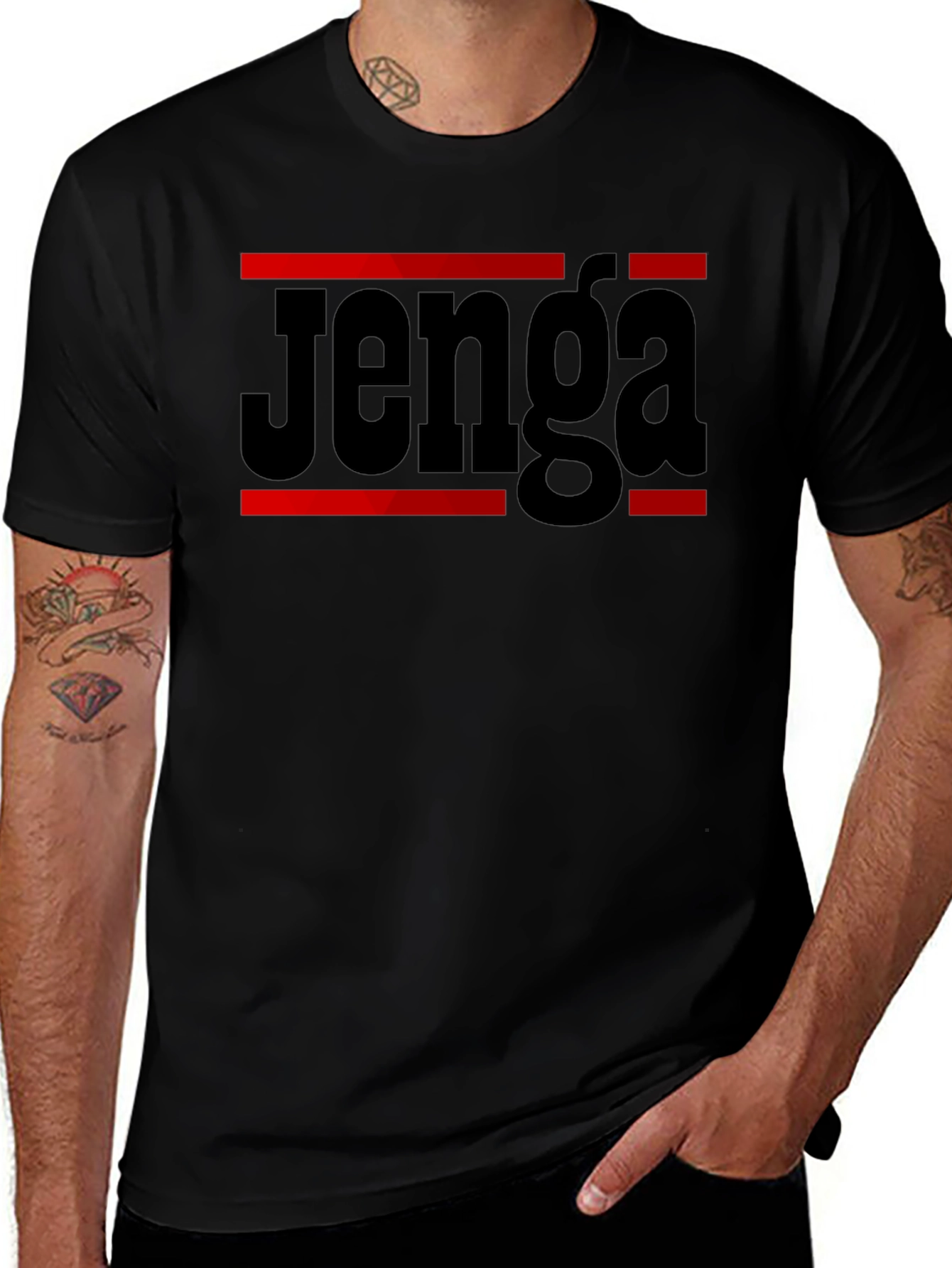 Jenga Game T-Shirt - Black Cotton Blend