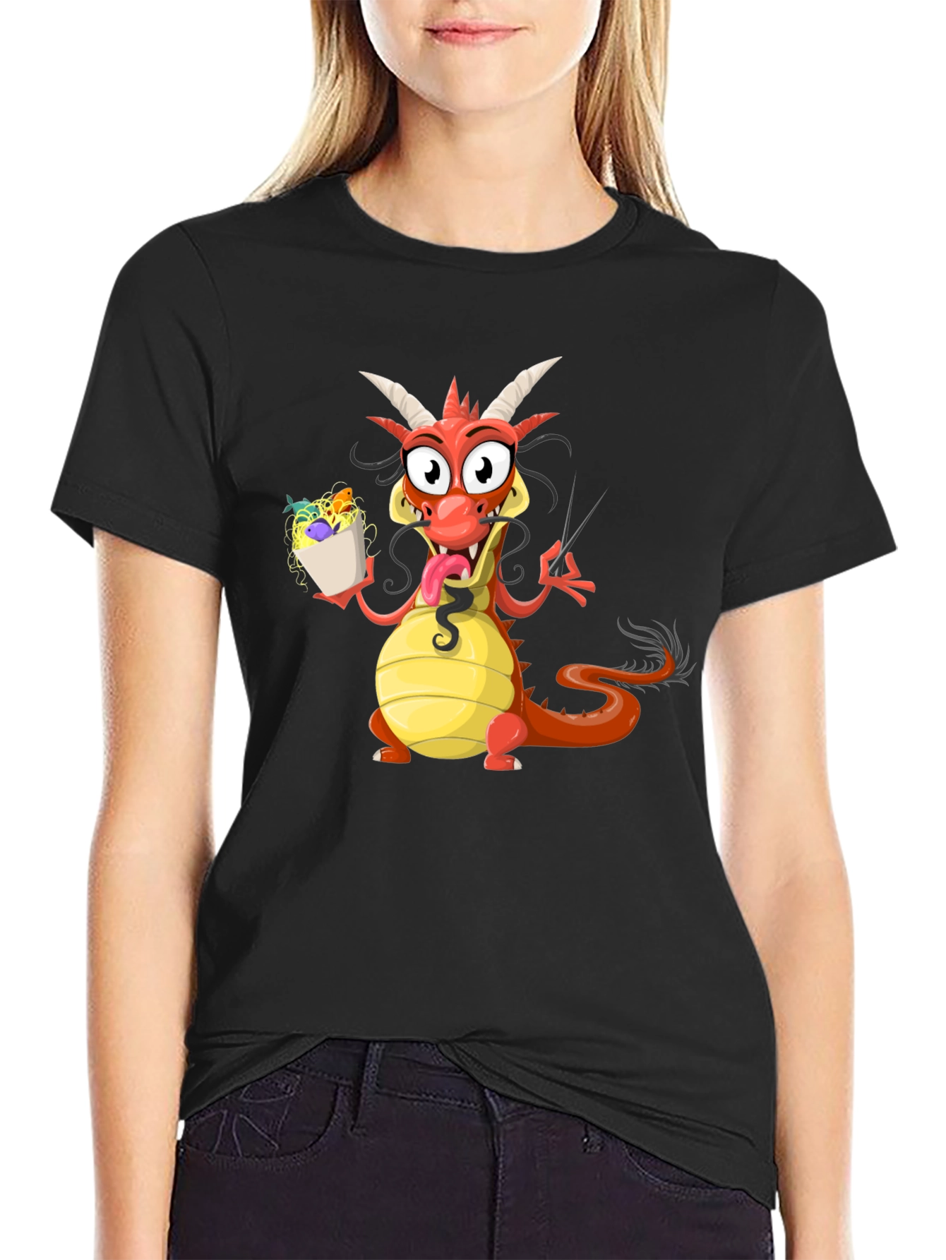 Funny Dragon Eating Noodles Graphic Tee