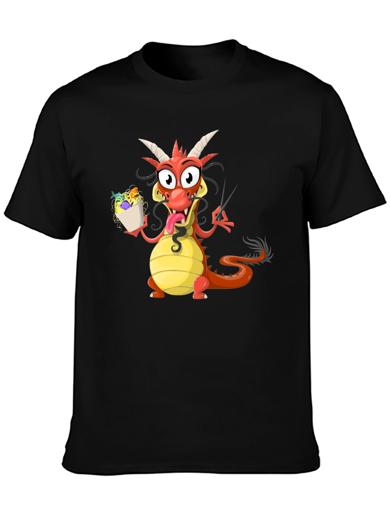 Funny Dragon Eating Noodles Graphic Tee