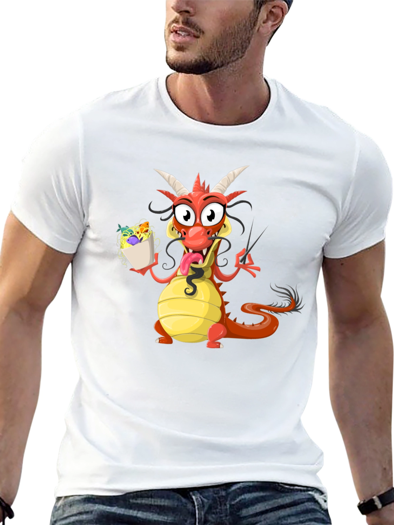 Funny Dragon Eating Noodles Graphic Tee