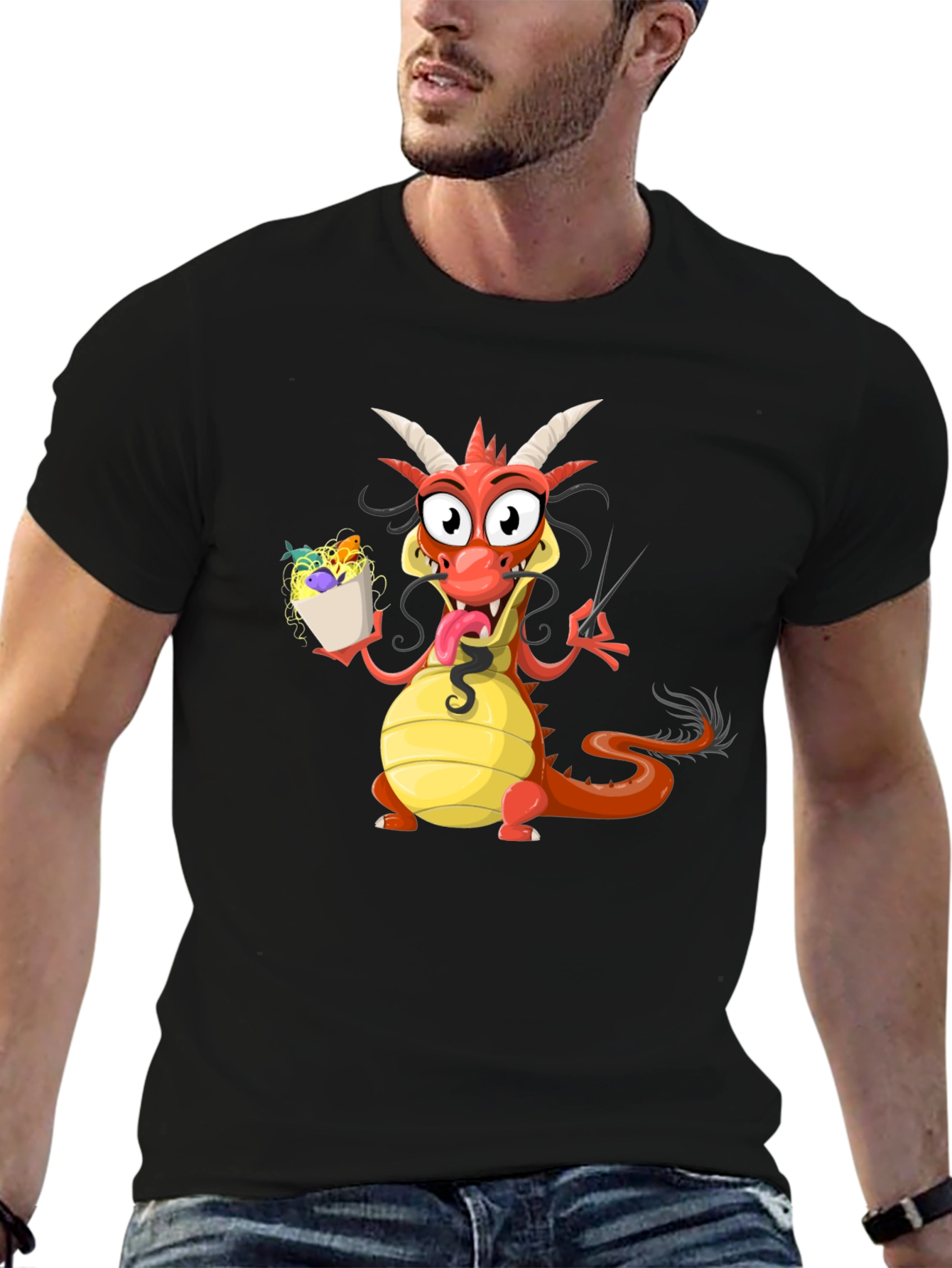 Funny Dragon Eating Noodles Graphic Tee