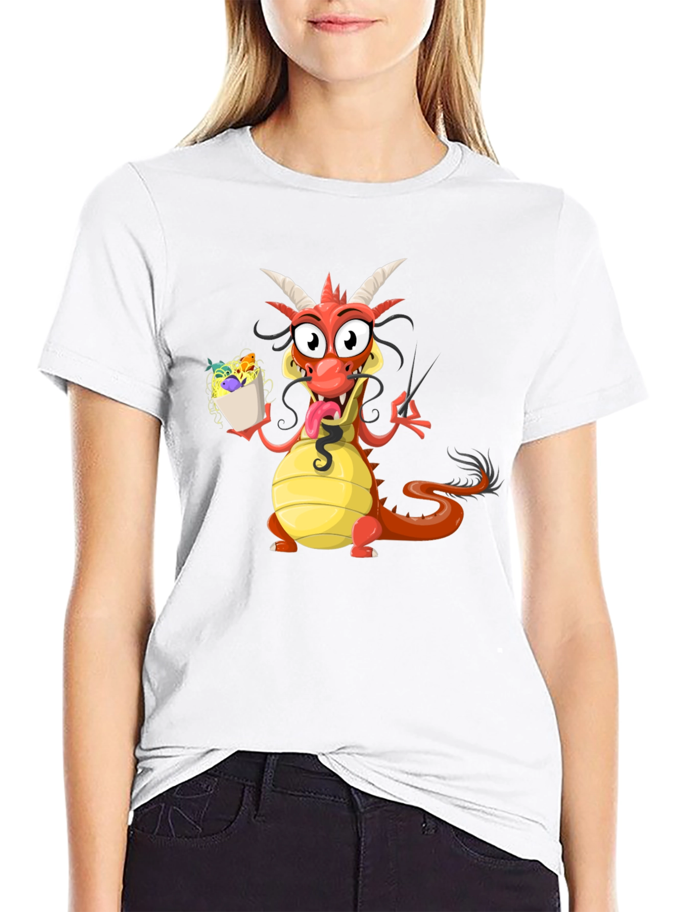 Funny Dragon Eating Noodles Graphic Tee
