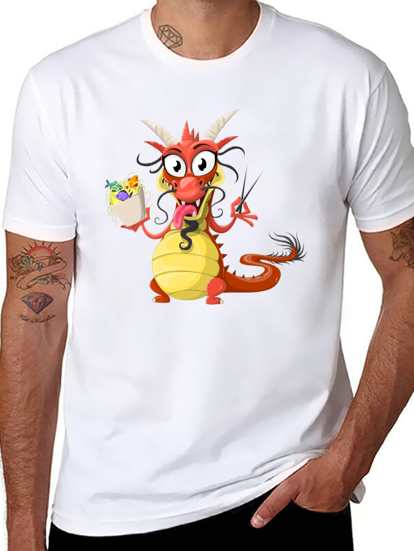Funny Dragon Eating Noodles Graphic Tee
