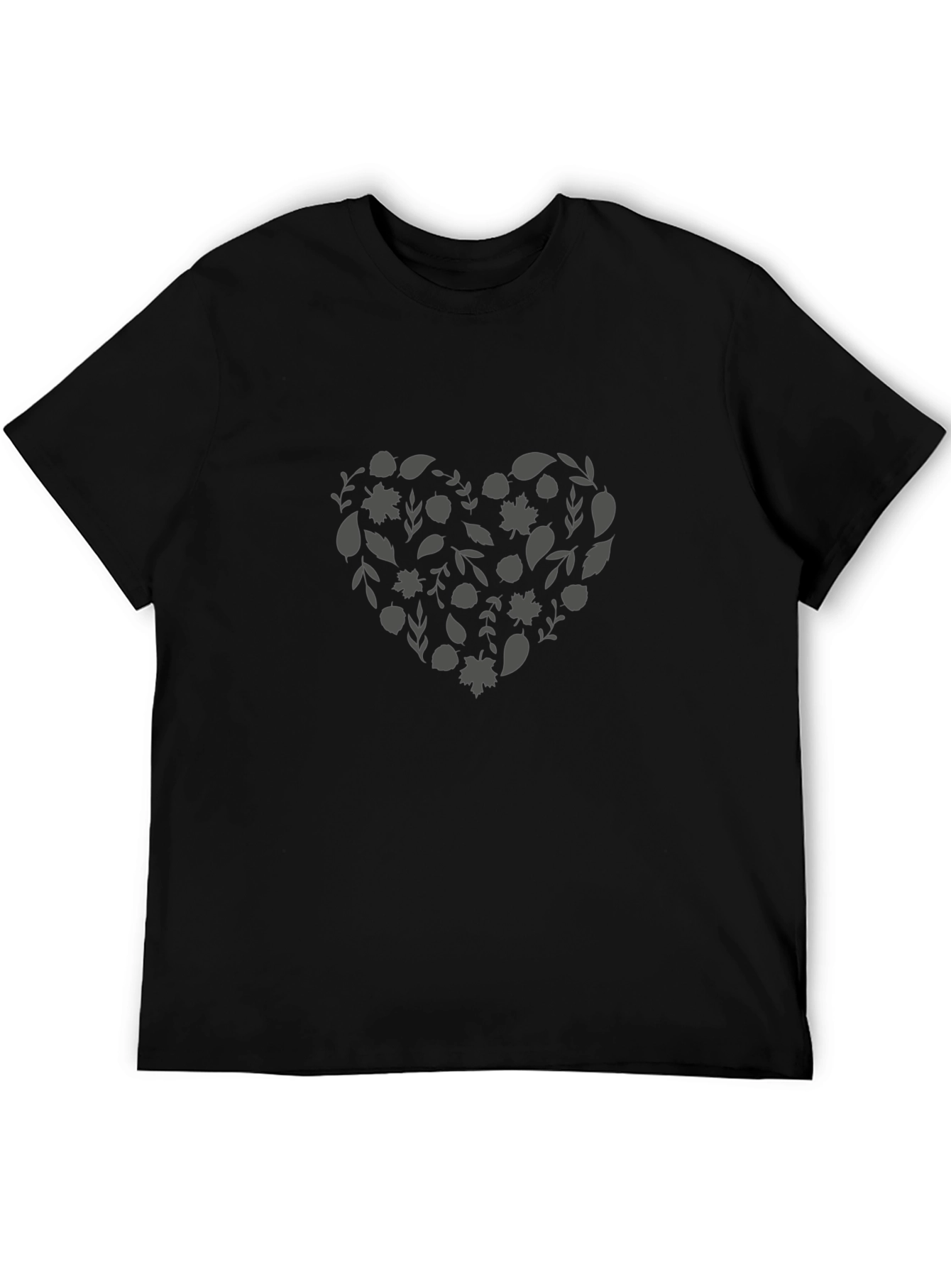 Black T-Shirt with Floral Heart Design