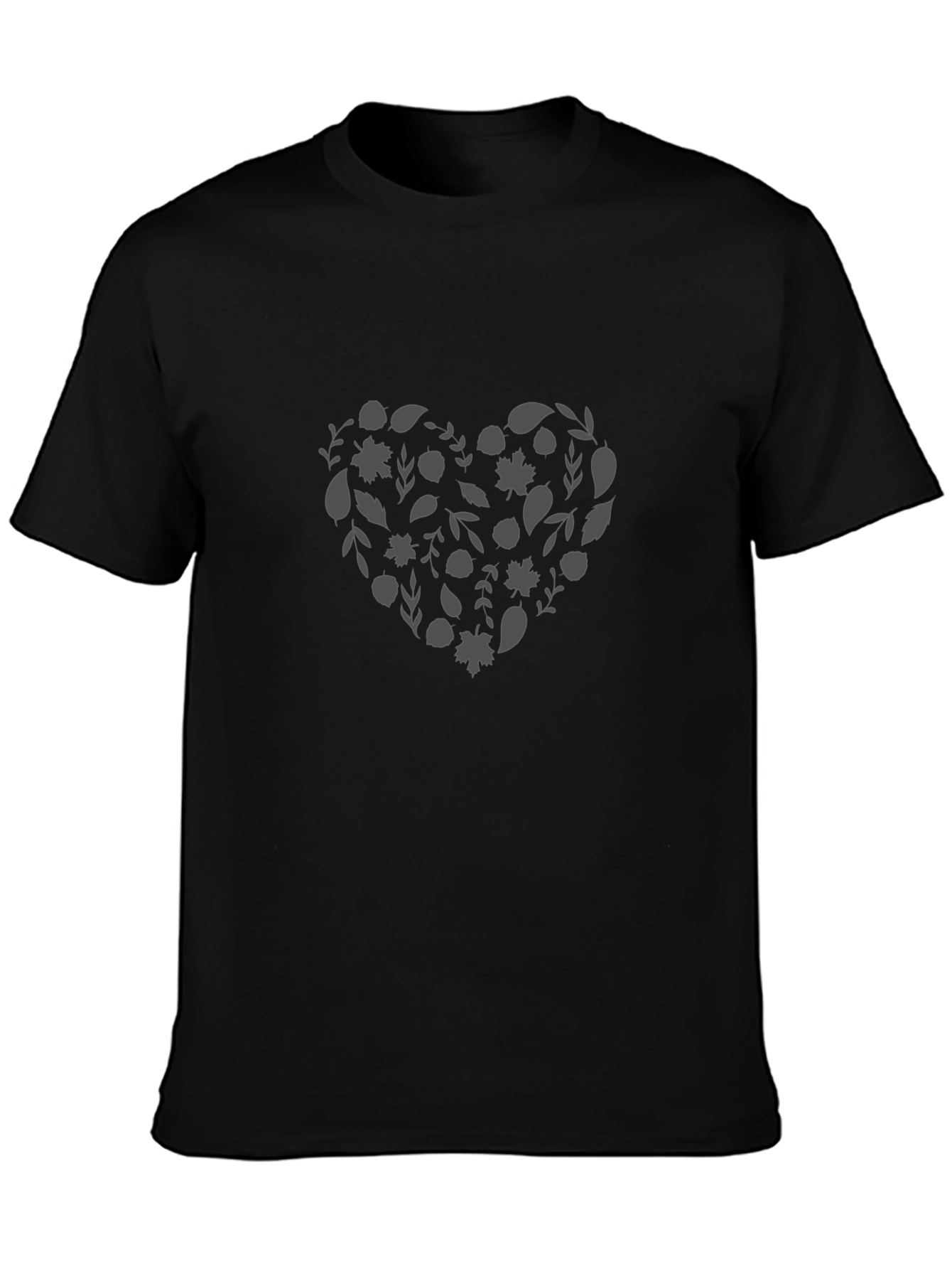 Black T-Shirt with Floral Heart Design