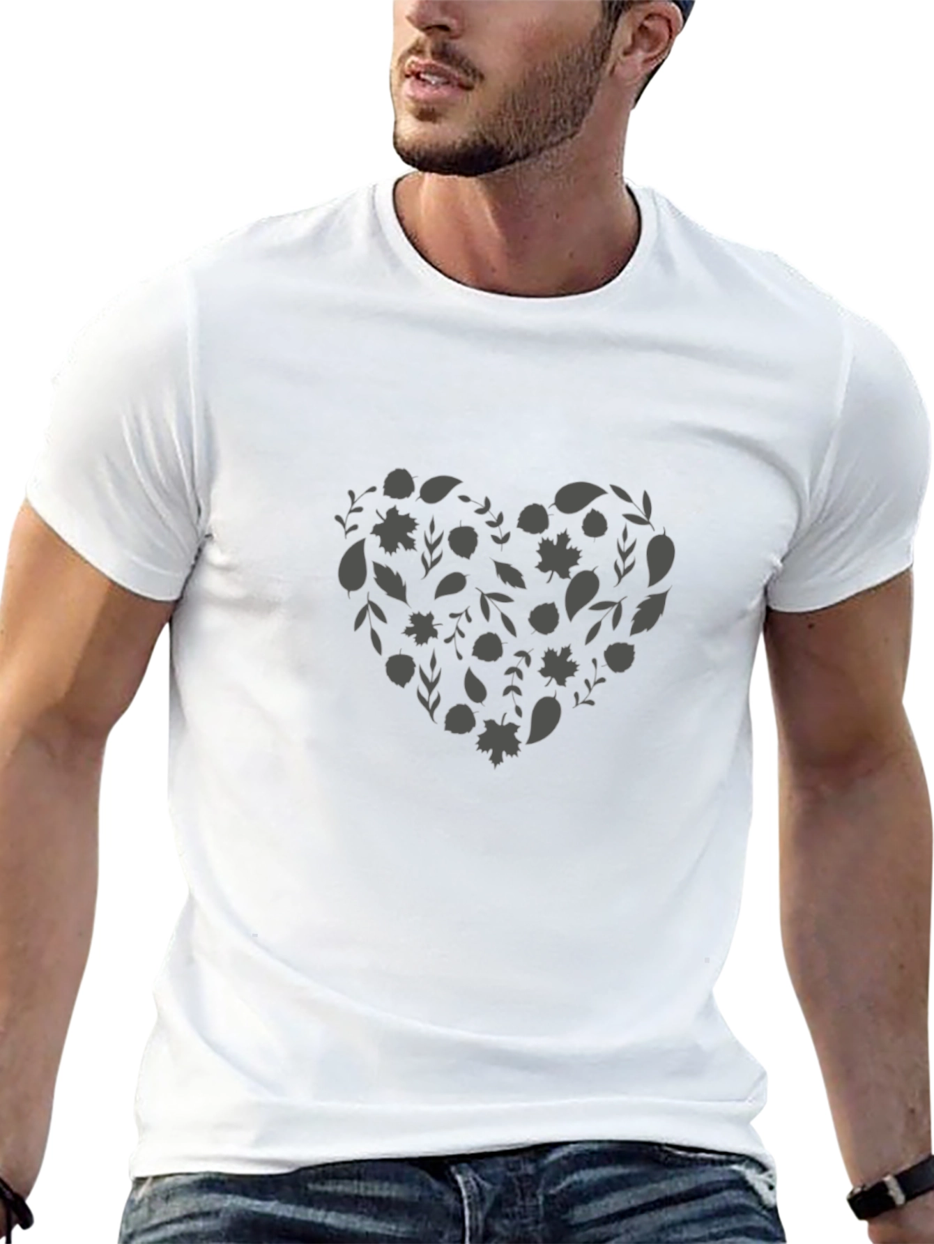 Black T-Shirt with Floral Heart Design