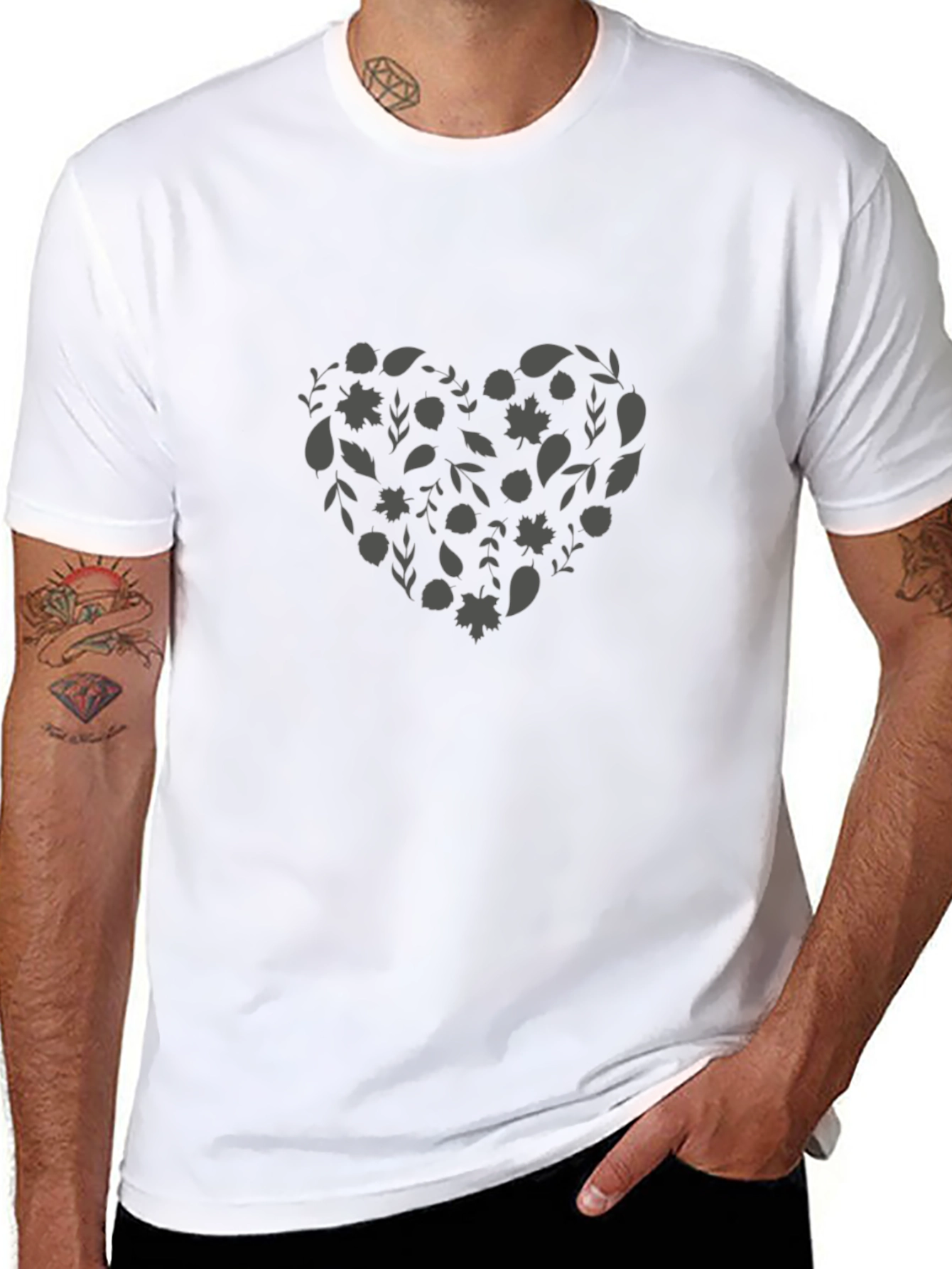 Black T-Shirt with Floral Heart Design