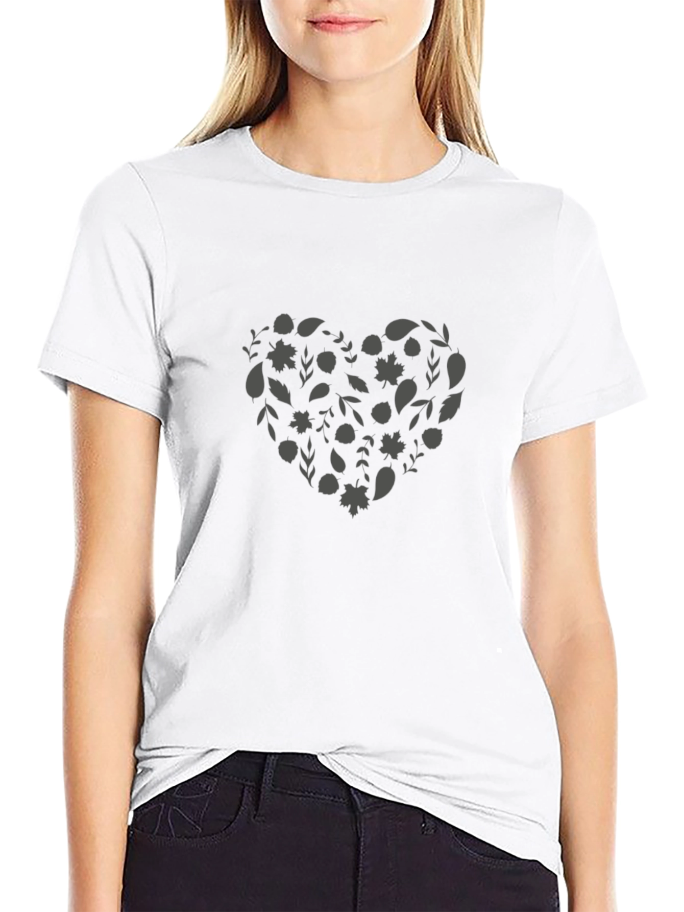 Black T-Shirt with Floral Heart Design