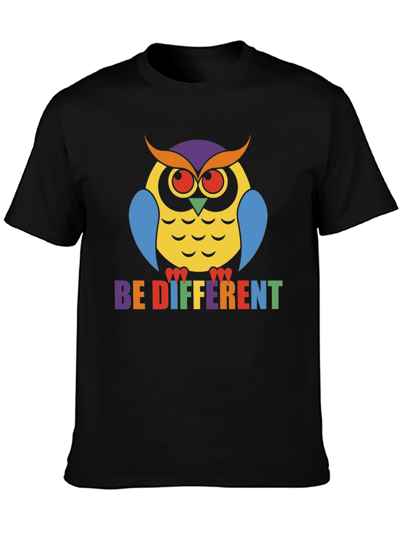 Be Different Owl T-Shirt Pride Tee Black Cotton