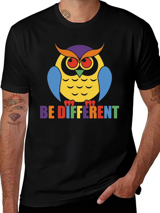 Be Different Owl T-Shirt Pride Tee Black Cotton