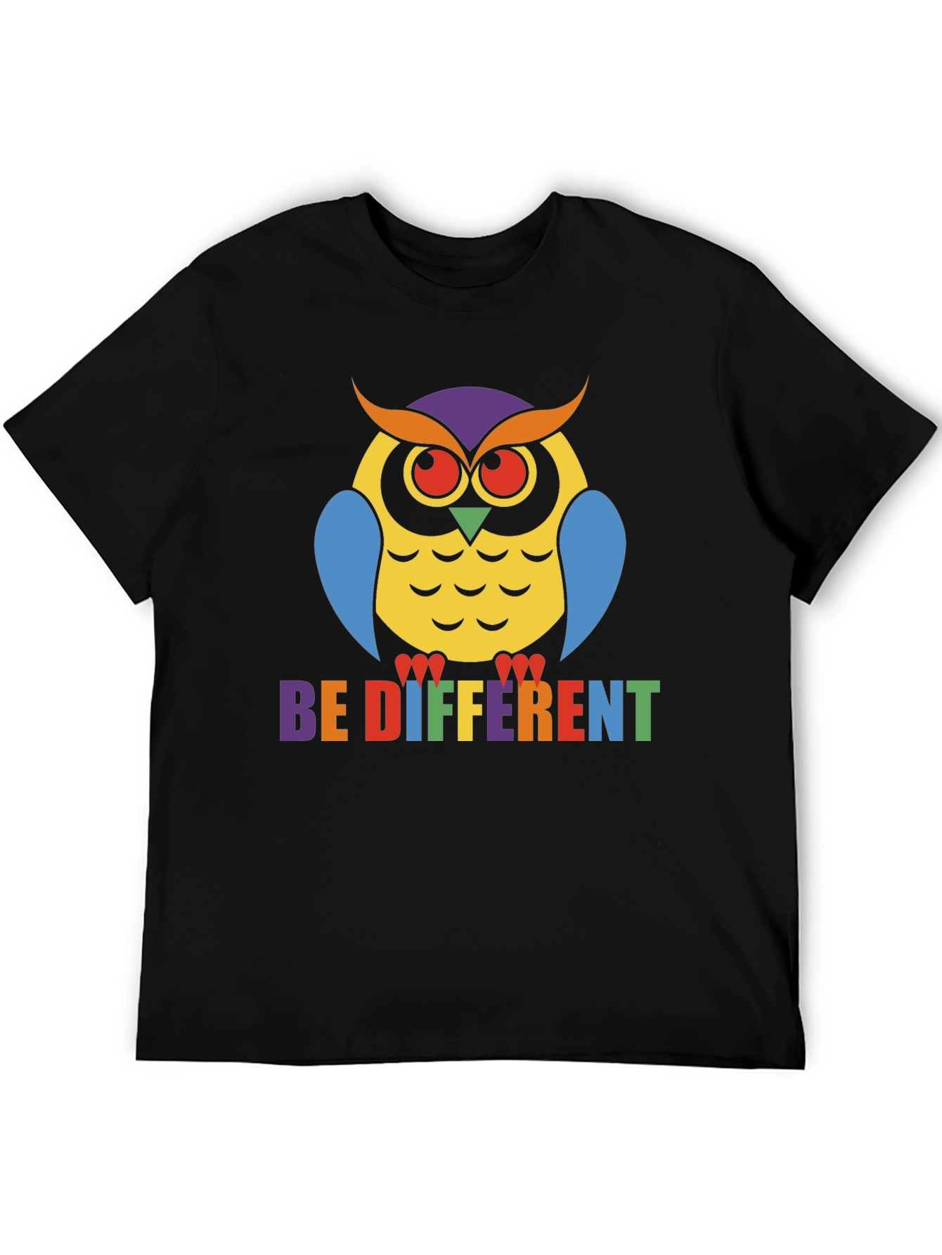 Be Different Owl T-Shirt Pride Tee Black Cotton
