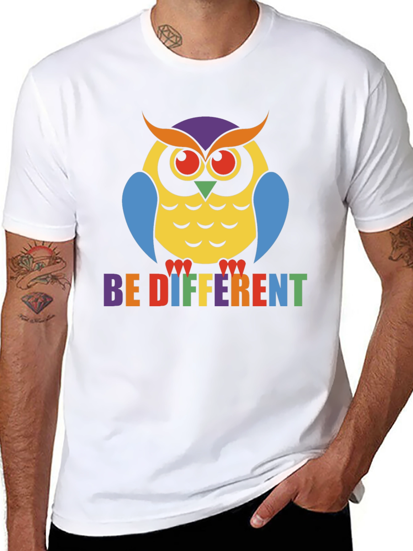 Be Different Owl T-Shirt Pride Tee Black Cotton