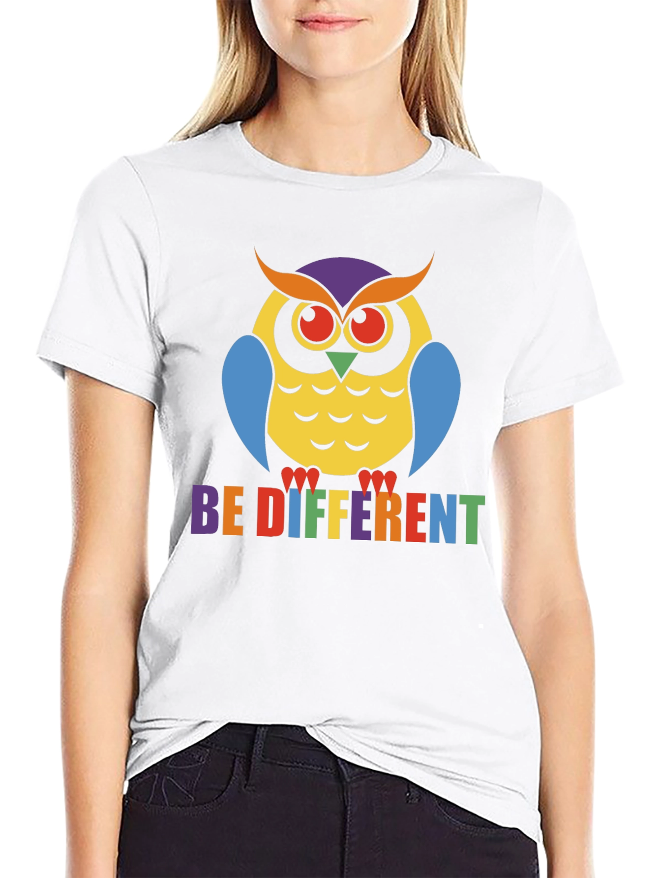 Be Different Owl T-Shirt Pride Tee Black Cotton