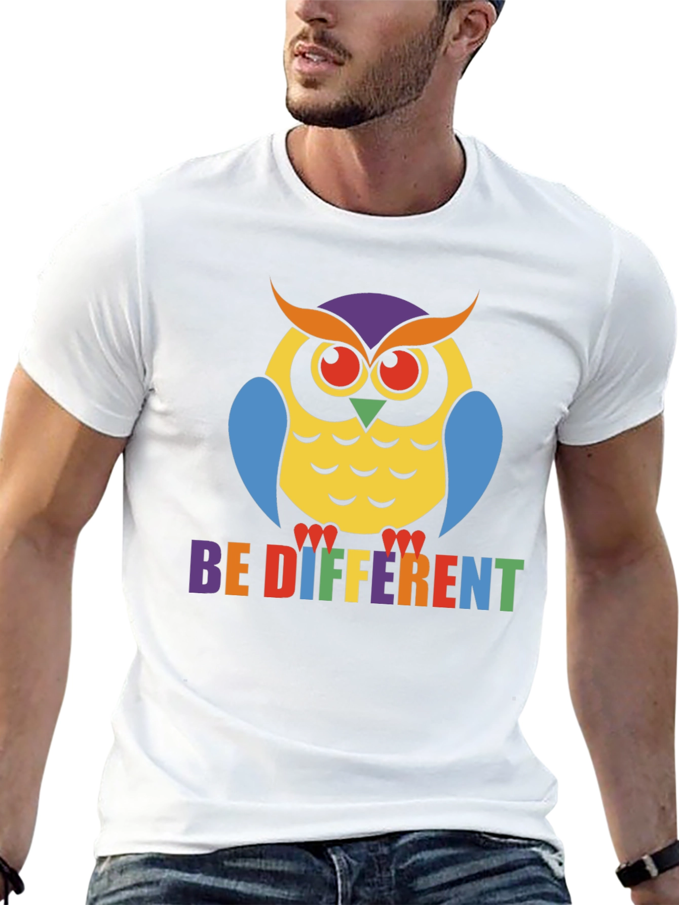 Be Different Owl T-Shirt Pride Tee Black Cotton