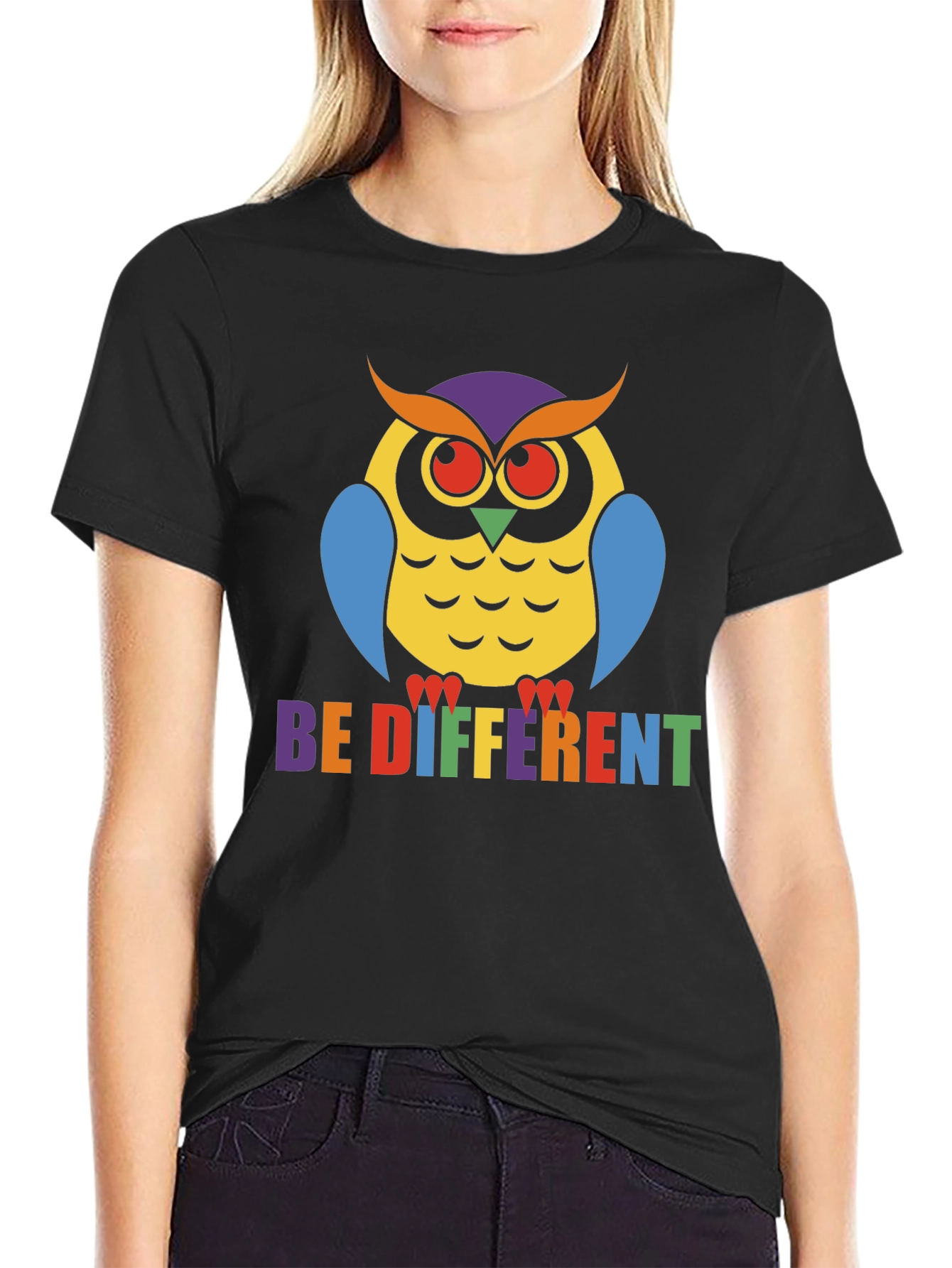 Be Different Owl T-Shirt Pride Tee Black Cotton