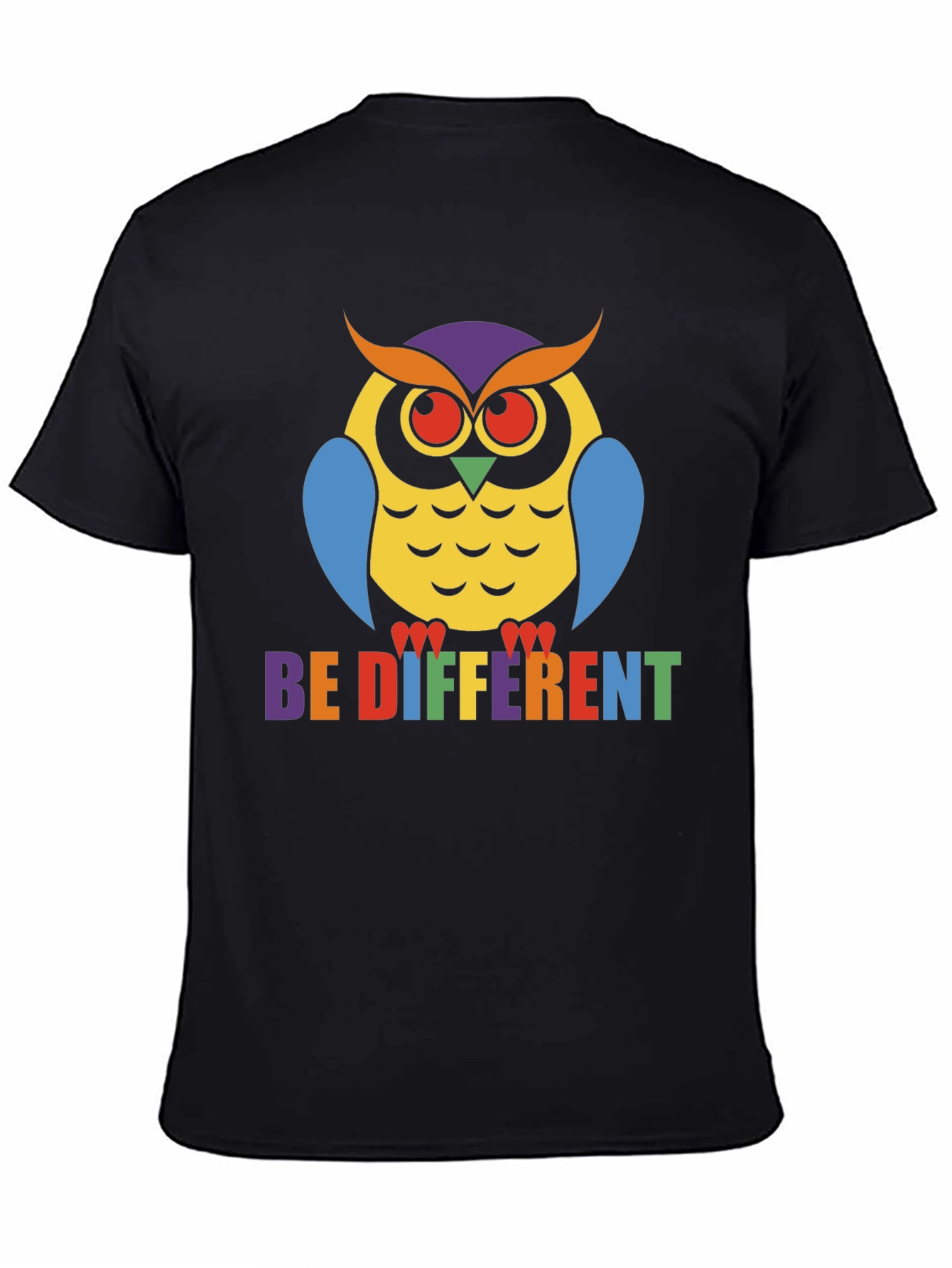 Be Different Owl T-Shirt Pride Tee Black Cotton