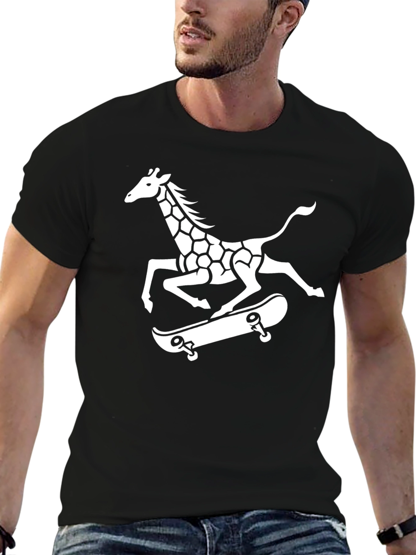 Giraffe Skateboarder Graphic Tee