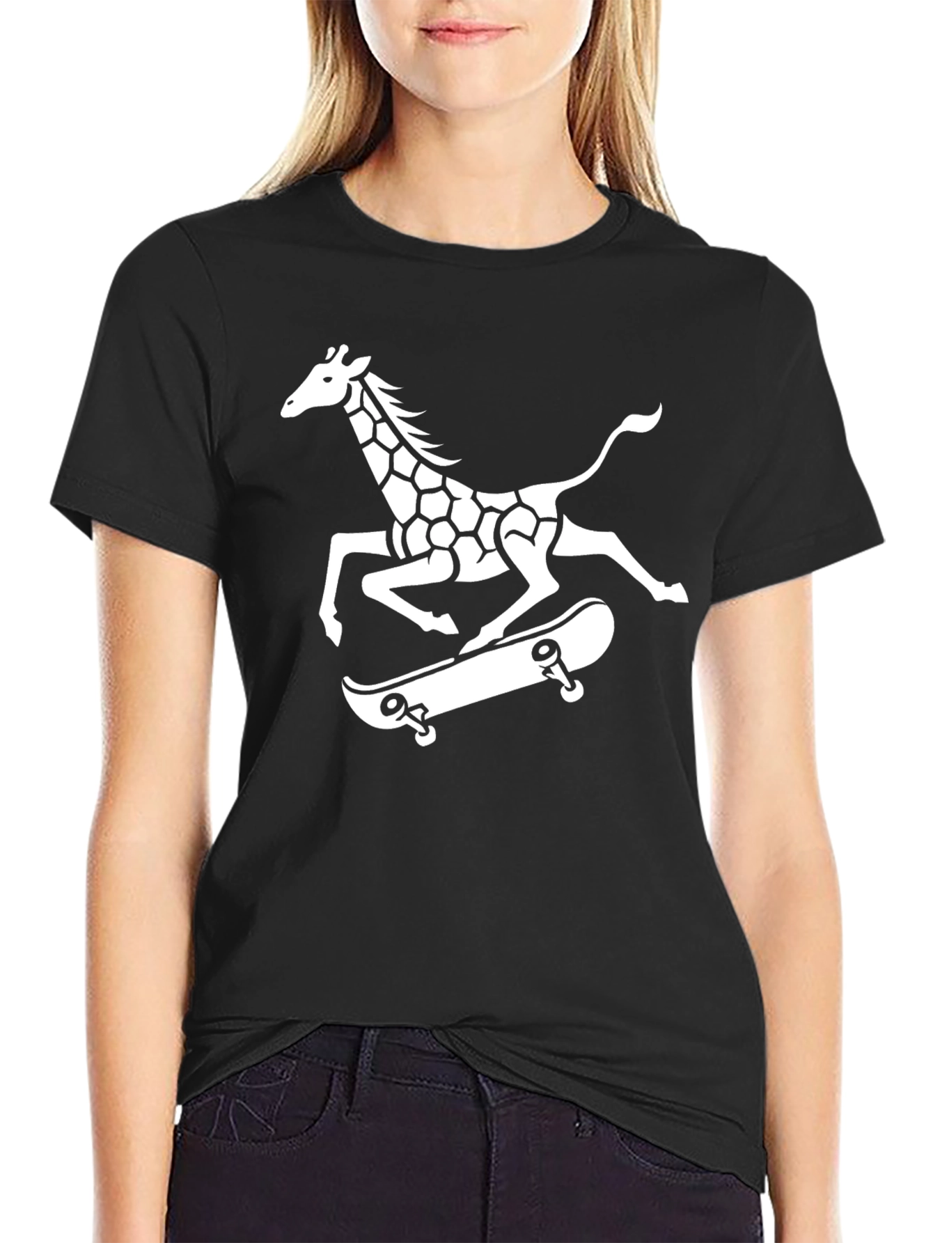 Giraffe Skateboarder Graphic Tee