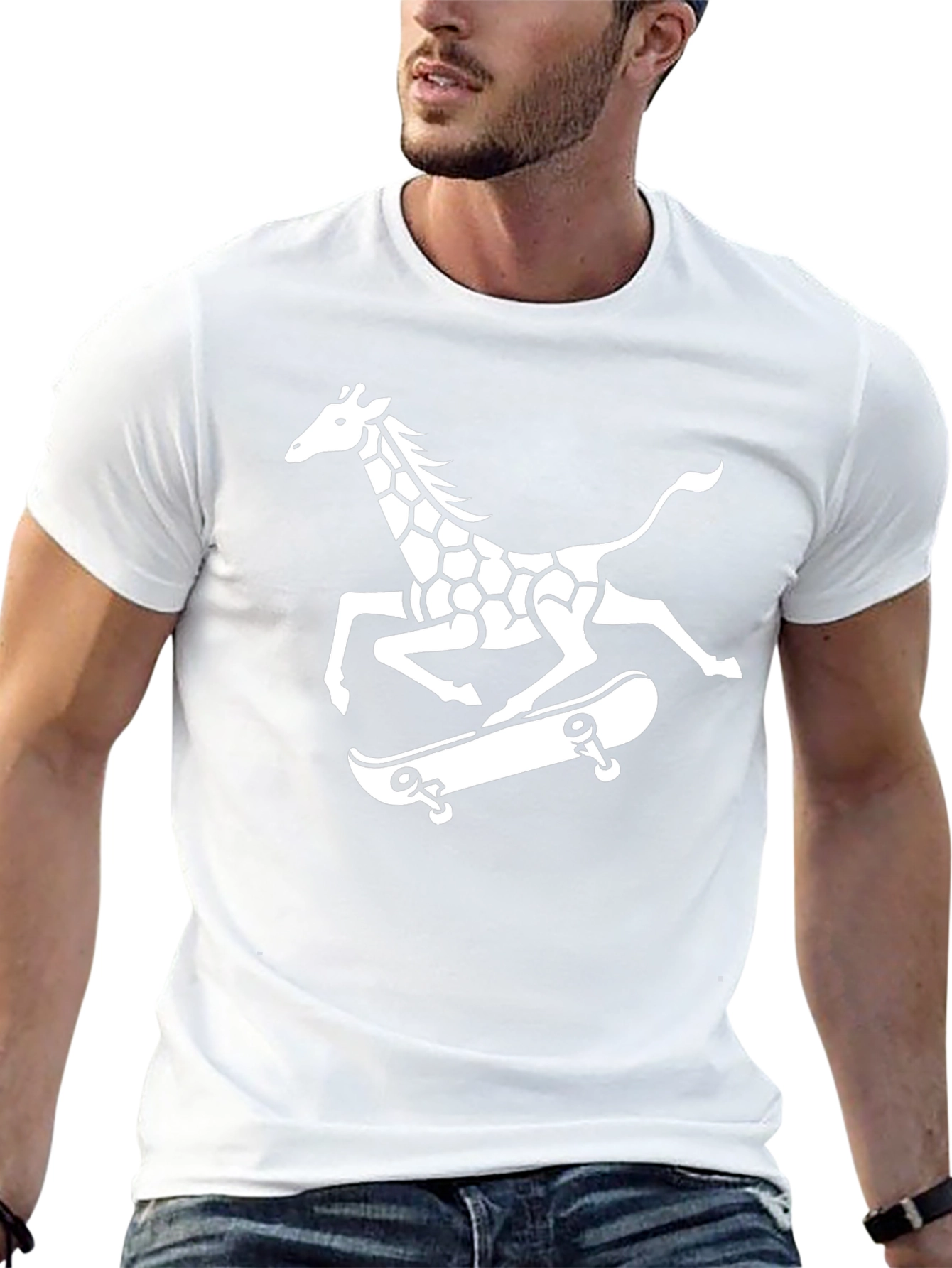 Giraffe Skateboarder Graphic Tee
