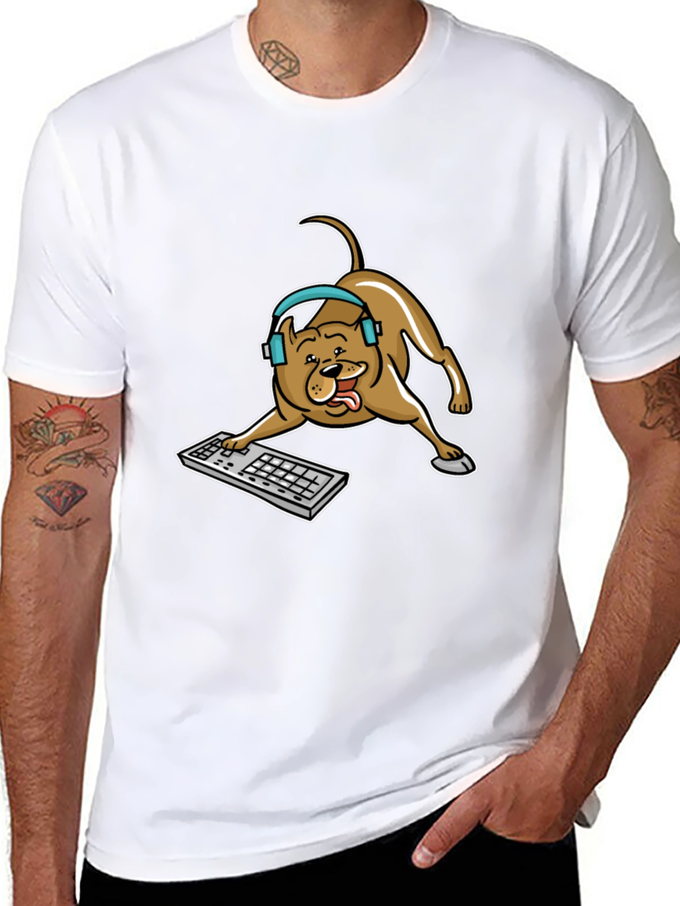 Gamer Dog Graphic Tee - Cute Canine Keyboard Design
