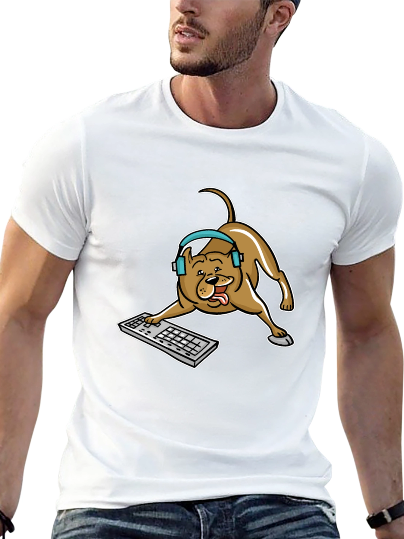 Gamer Dog Graphic Tee - Cute Canine Keyboard Design